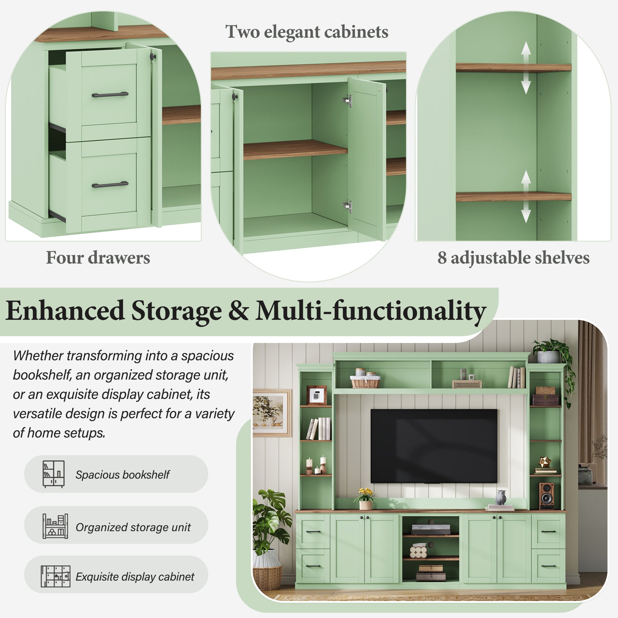 4-in-1 Entertainment Center Wall Unit with Bookshelf for TVs Up to 70"