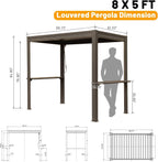 8x5 FT Grill Louvered Pergola for Outdoor Grill