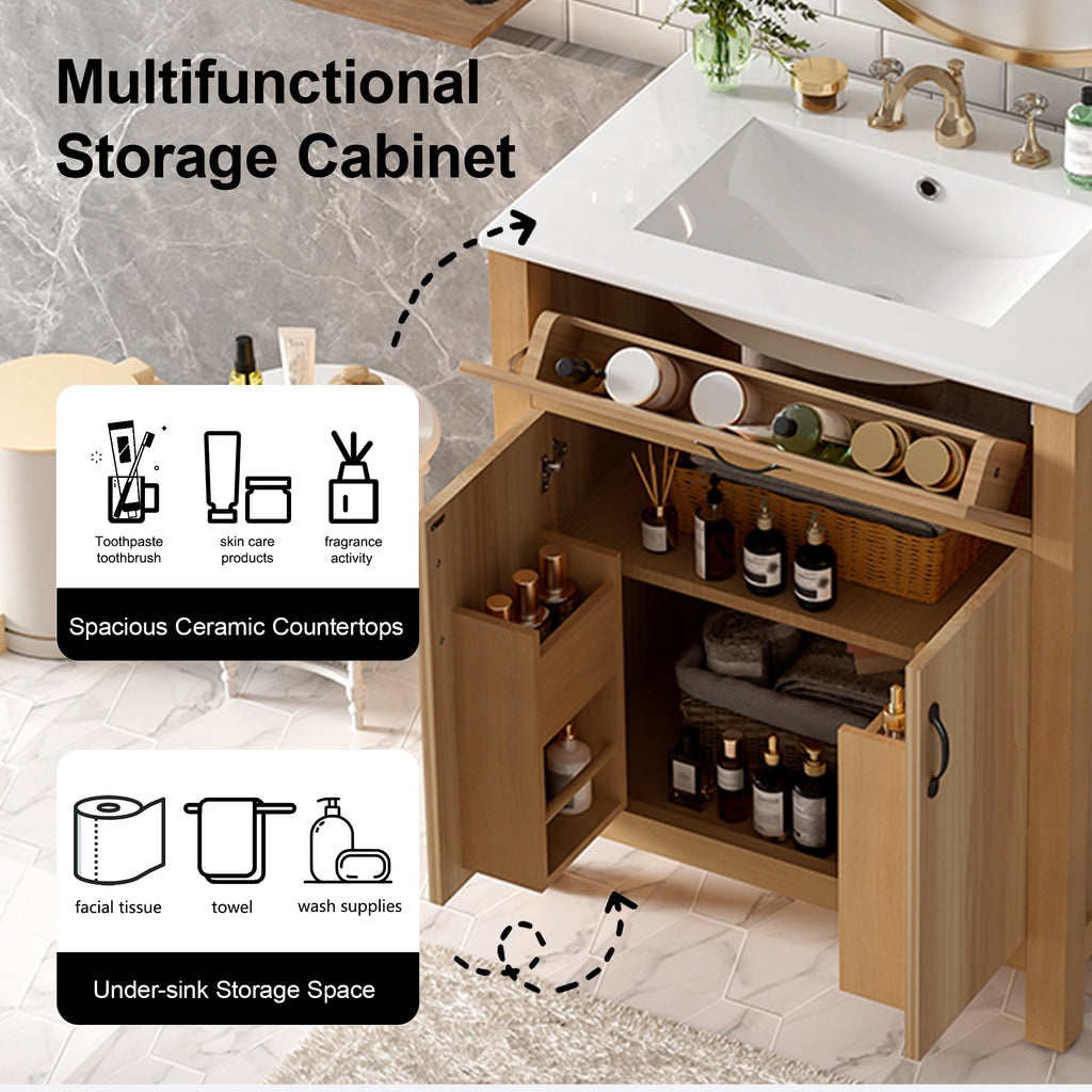 30" Wood Bathroom Vanity with Solid Wood Frame