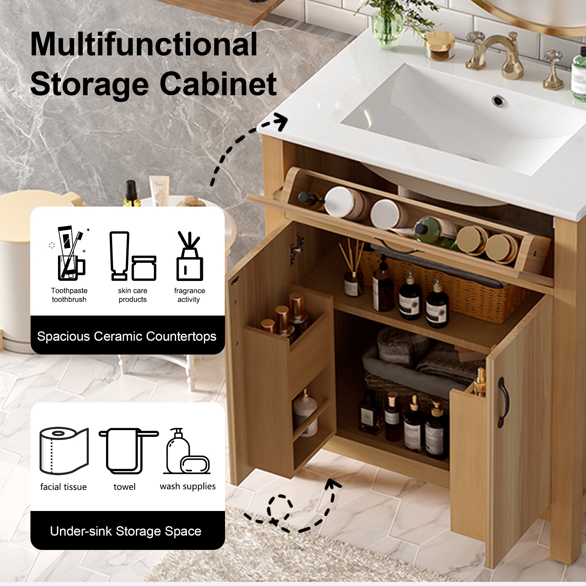 30" Wood Bathroom Vanity with Solid Wood Frame