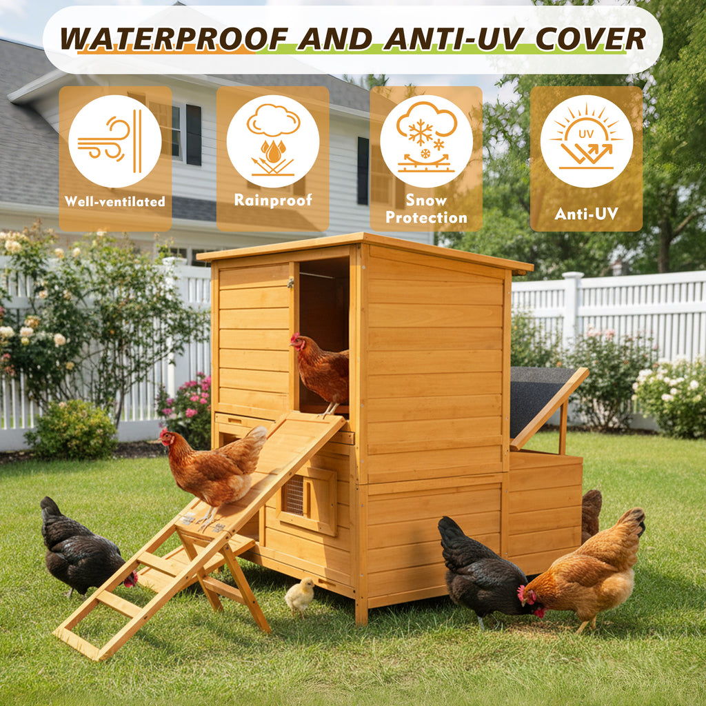 Double-House Wooden Chicken Coop For 6-8 Chickens