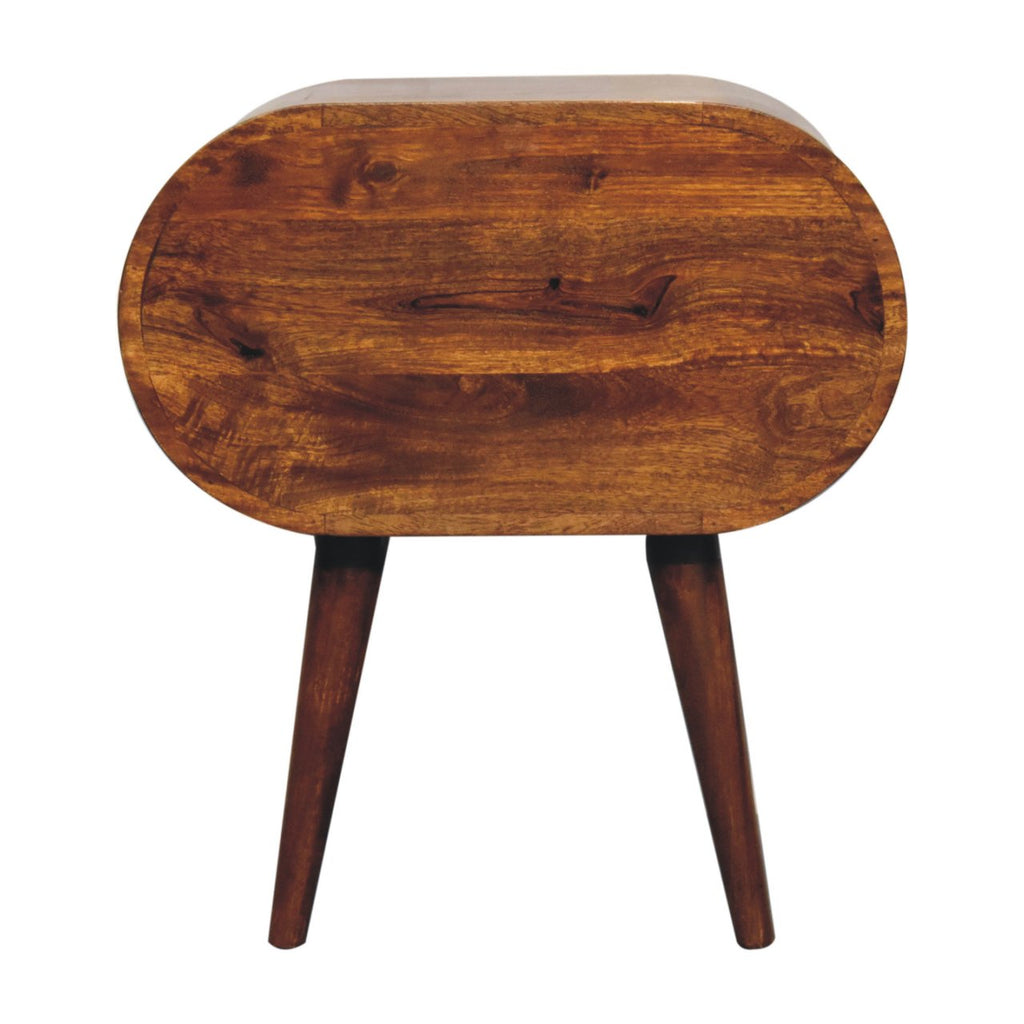 Solid Wood Large Chestnut Circular Bedside with 2 Drawers