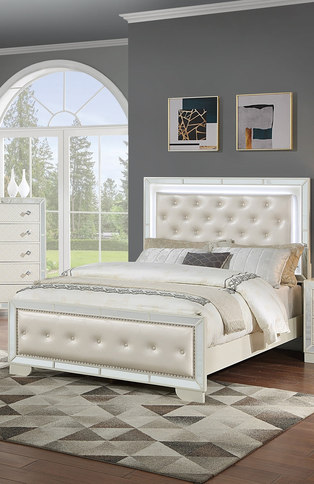 Queen Size Bed with LED and Two Nightstands