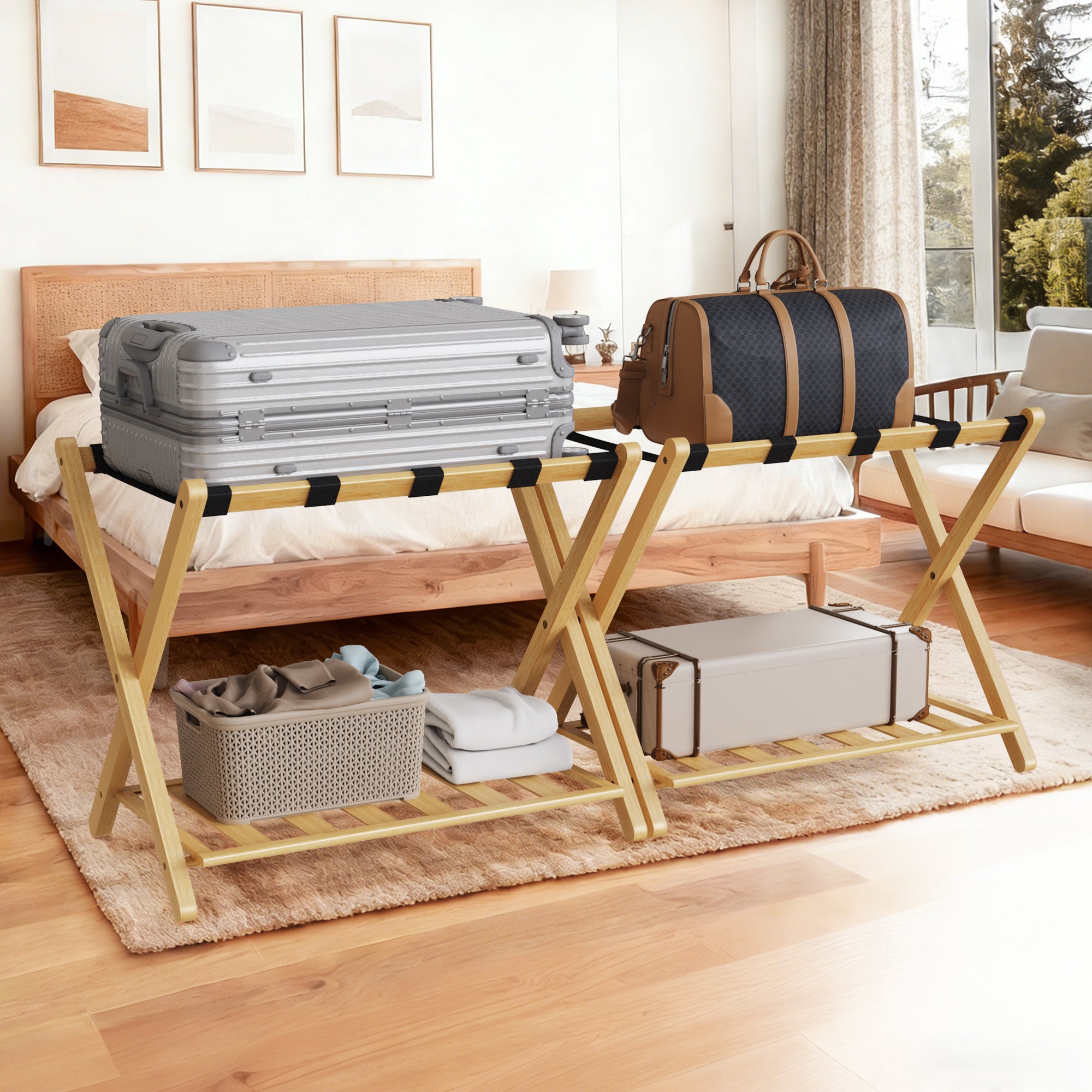 Folding Bamboo Luggage Rack 29×28×3 Inch
