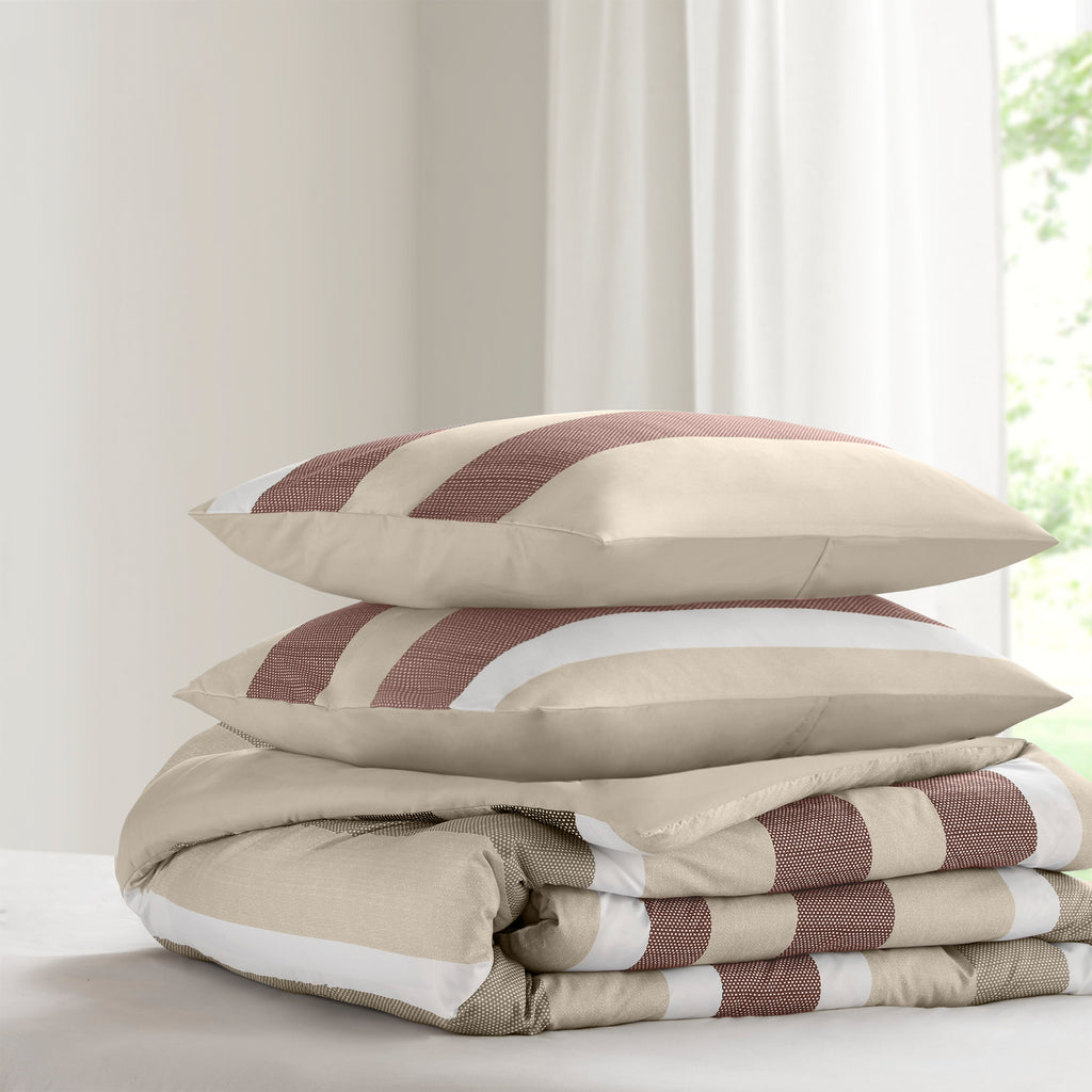 3-Piece Full/Queen Stripe Textured Print Comforter Set