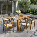 Outdoor 7 Pieces Rustic Patio Acacia Expandable Dining Set with Cushions
