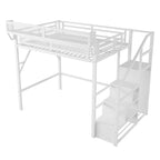 Full Size Loft Bed with Stairs and Storage Shelves