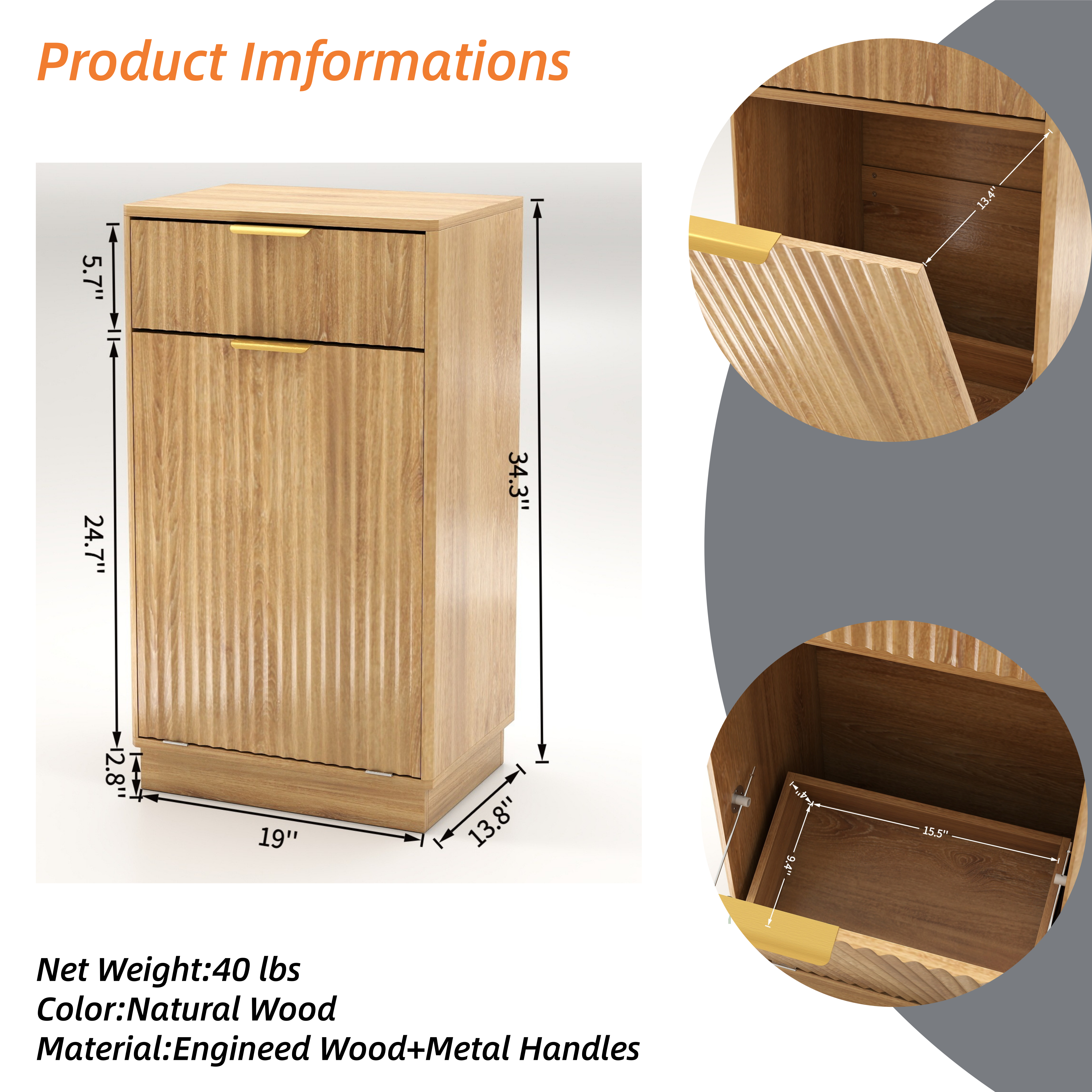 10-Gallon Woodgrain Tilt-Out Trash Can Cabinet