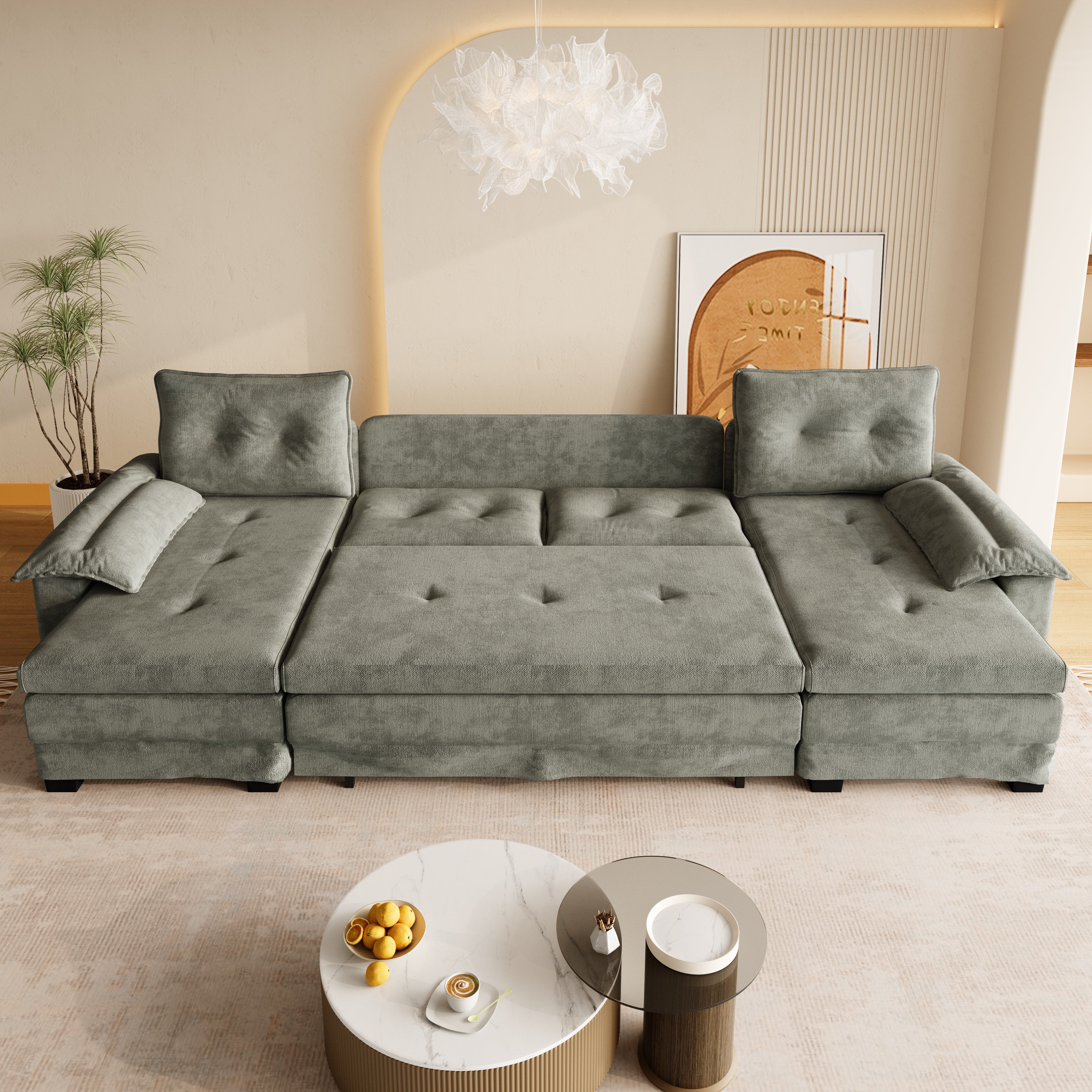 109.5" U-Shaped Sleeper Sofa with Pull Out Bed