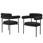 Set of 2 Boucle Fabric Kitchen Dining Chair with Armrest