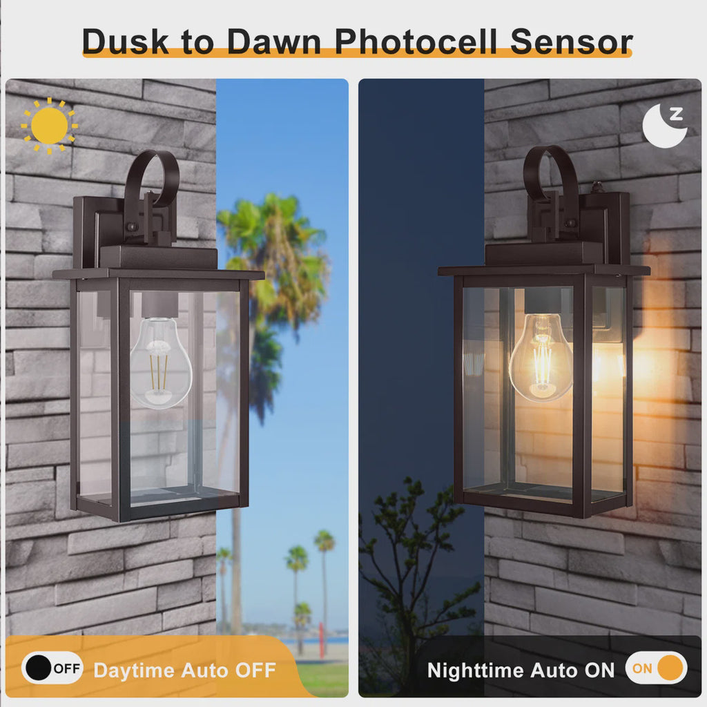 Oil-Rubbed Bronze Outdoor Wall Light, 15-Inch Height, Tempered Glass