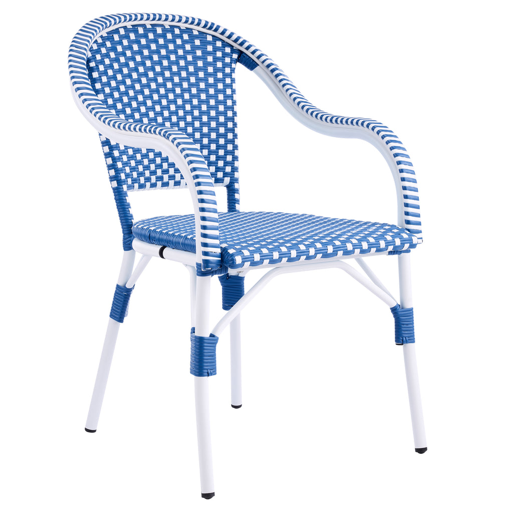 Outdoor Bistro Chairs Set of 2, White and Blue