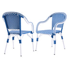 Outdoor Bistro Chairs Set of 2, White and Blue