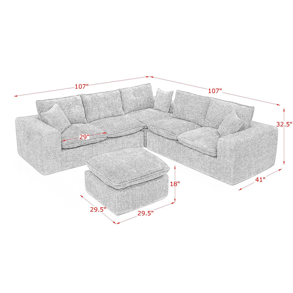 107'' Modern Boucle L-shaped Sectional Sofa with Moveable Ottoman