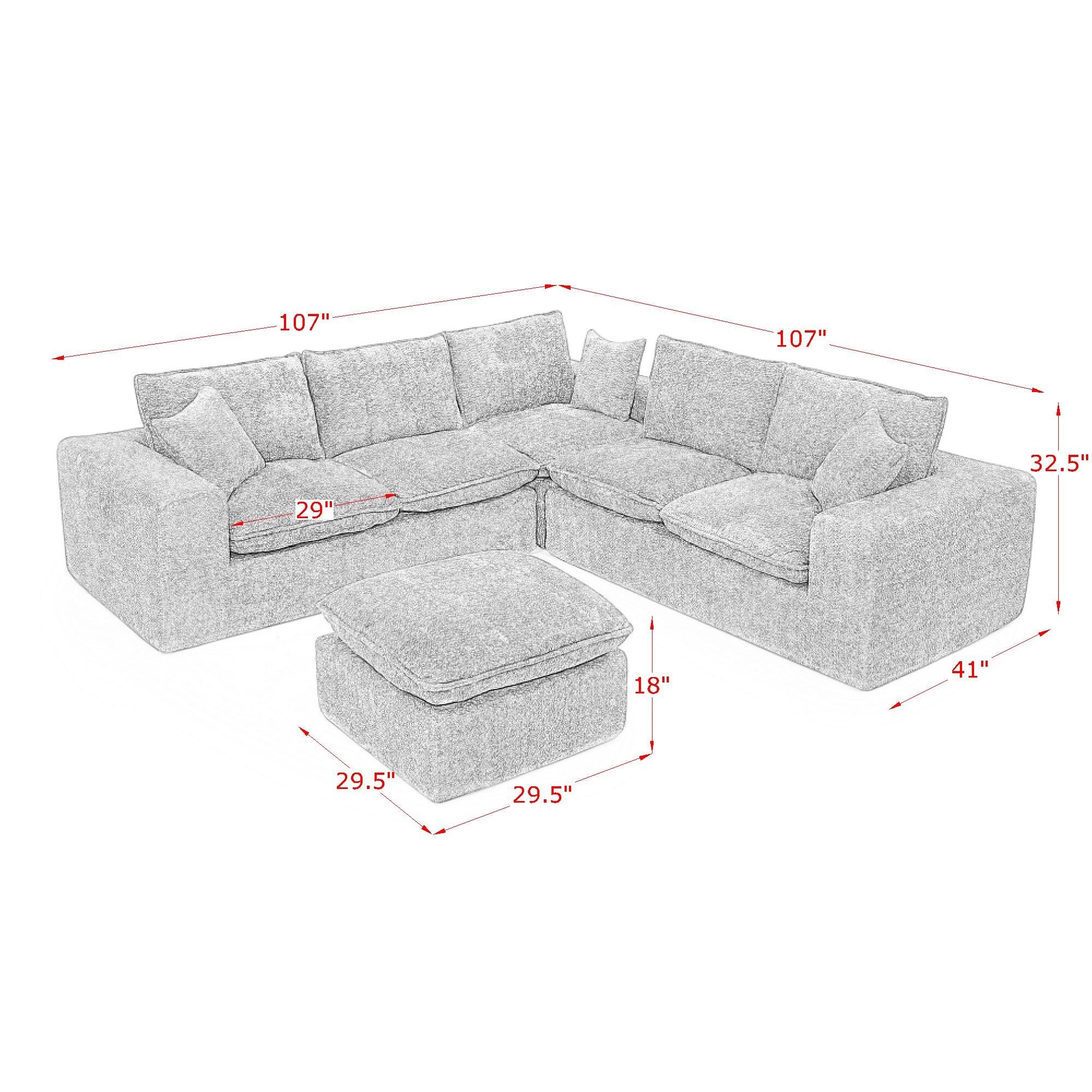107'' Modern Boucle L-shaped Sectional Sofa with Moveable Ottoman