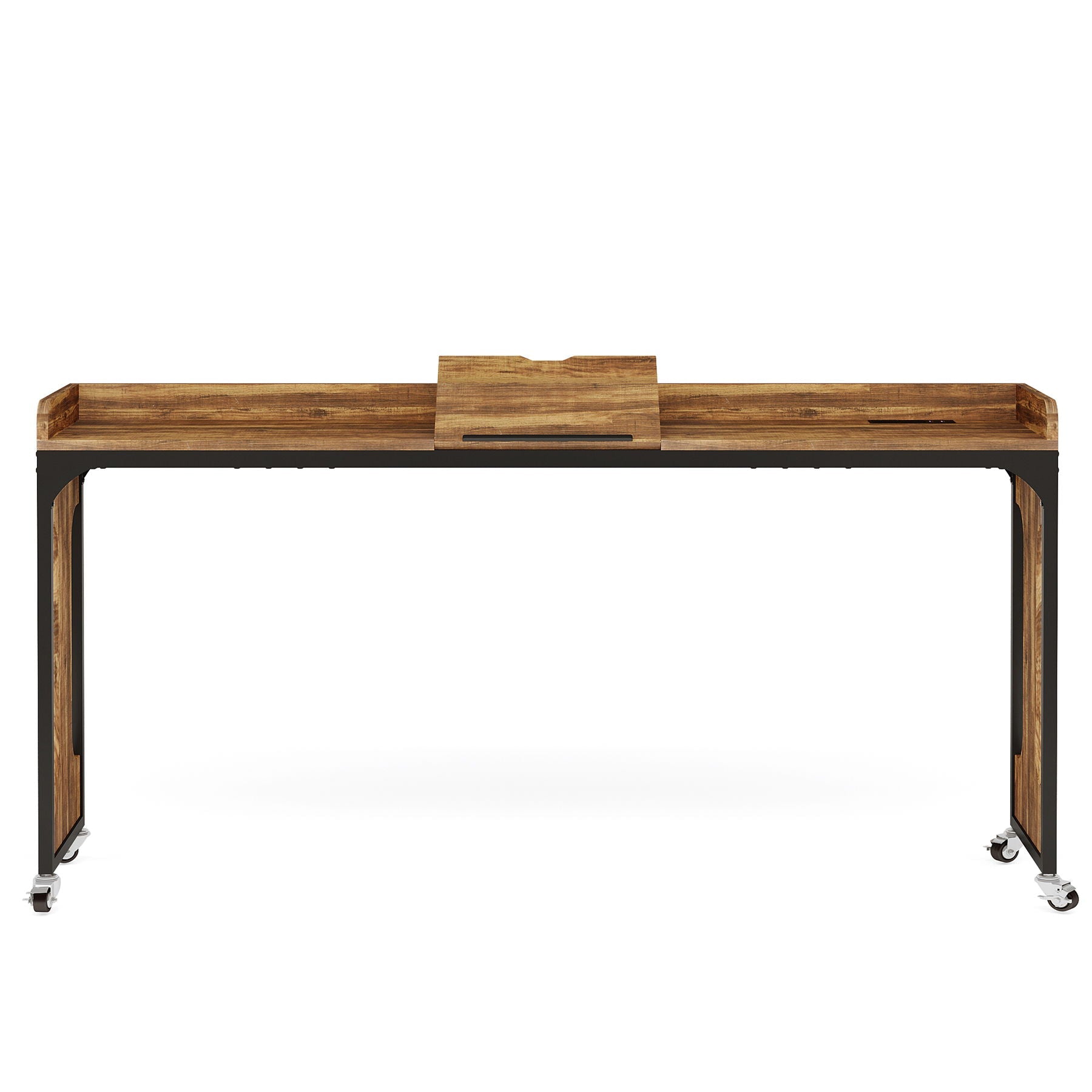 Height Adjustable Overbed Table With Wheels, Queen Size Mobile Laptop Desk, Rolling Computer Cart With Tiltable Stand And Built In Outlets & USB Ports - Rustic Brown