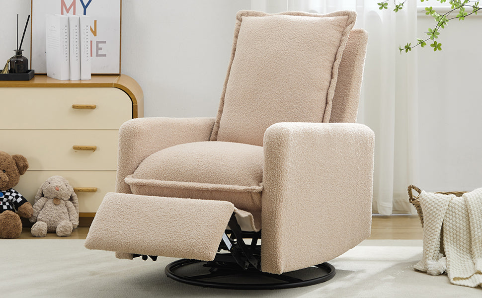 Swivel Rocker Recliner Chair, Glider Rocker Recliner in Teddy Fleece Oatmeal