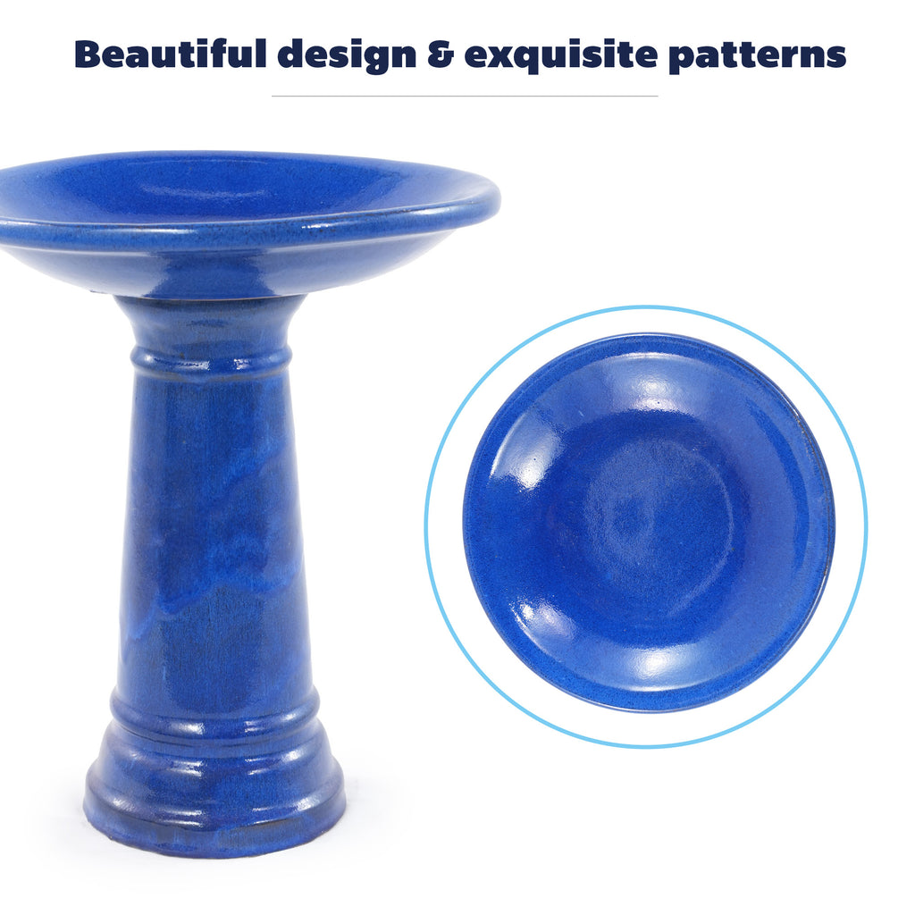 Vintage Sapphire Ceramic Pedestal Bird Bath