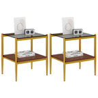 Set of 2 Rectangle End Tables with Tempered Glass Top