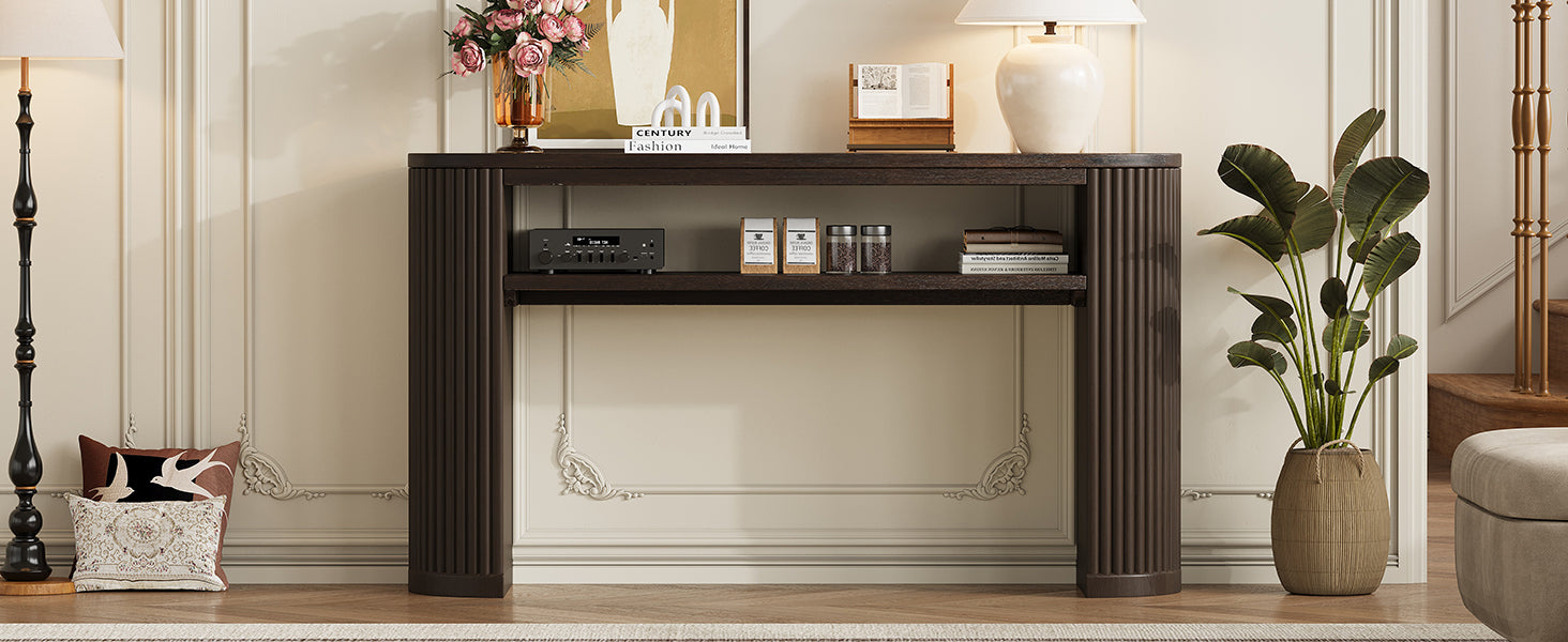 Trexm Rustic Console Table with Fluted Legs