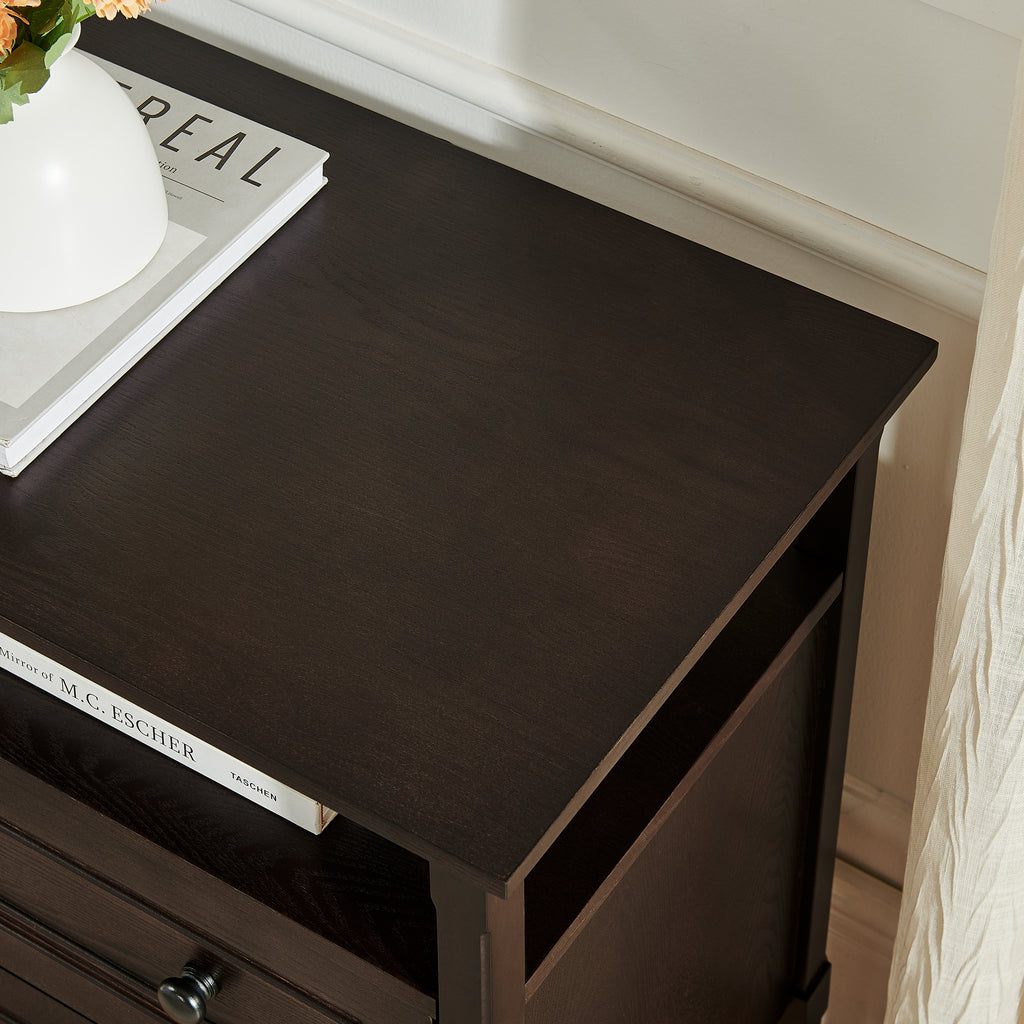 Wooden Bedside Nightstand with Open Cubby & 2 Storage Drawers, Freestanding Bedroom Side Cabinet for Bedside & Living Room Use