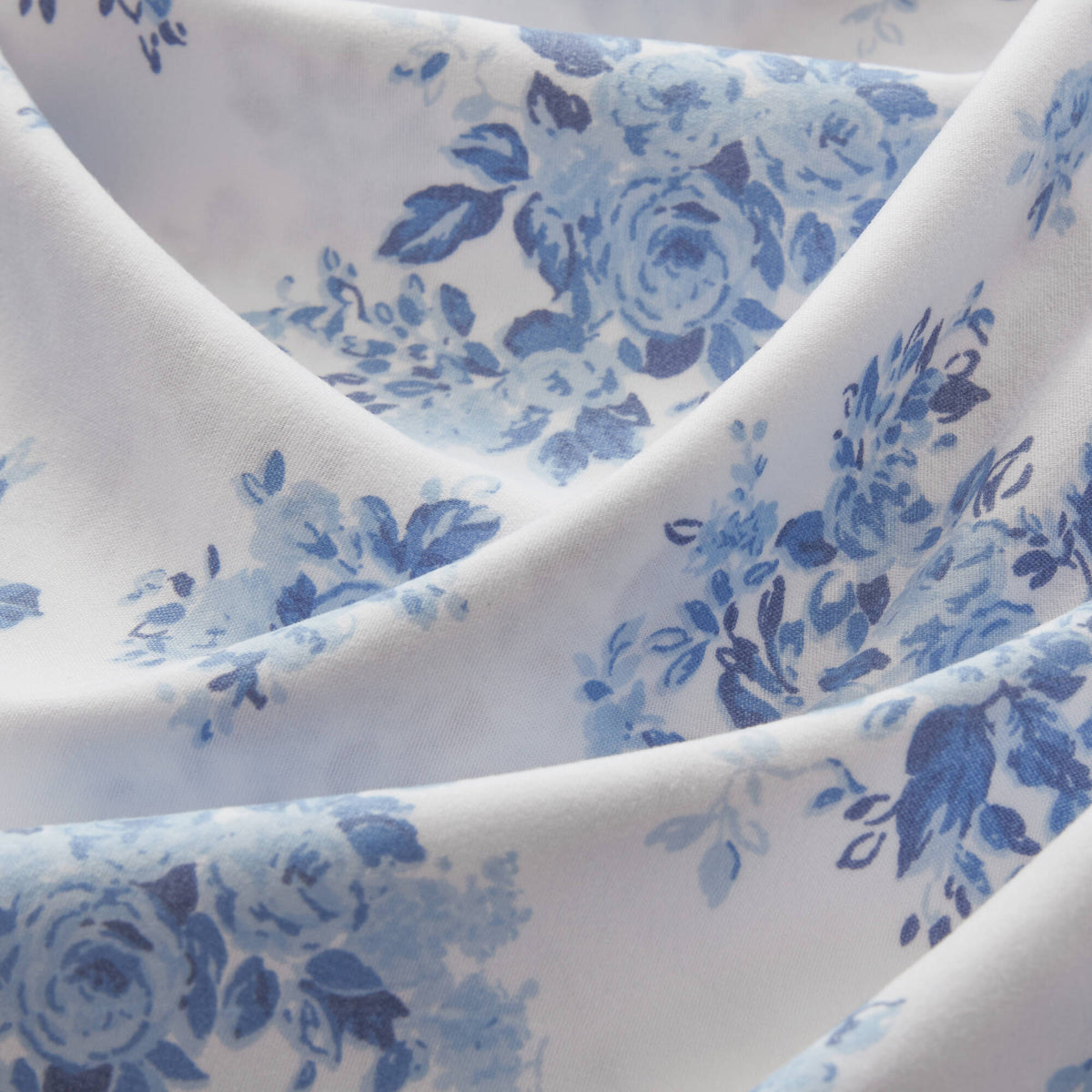 4-Piece King Microfiber Sheet Set, Blue Floral, Ruffled Hem