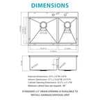 Topmount Drop-In Kitchen Sink - 33"x22" Double Bowl