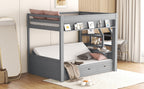 Wood Full Size Convertible Bunk Bed with Storage Staircase and Drawers