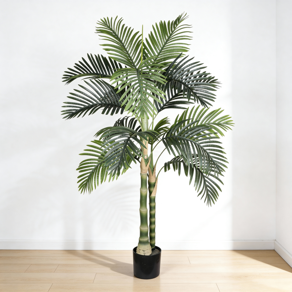 5FT Golden Cane Artificial Palm Tree with Black Plastic Pot, Green