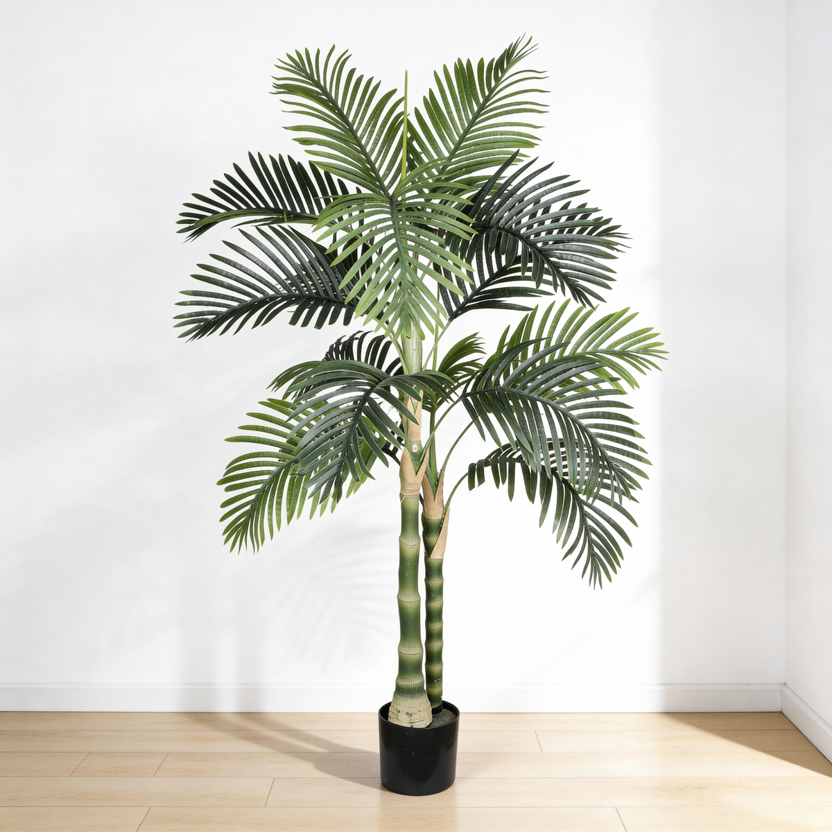 5FT Golden Cane Artificial Palm Tree with Black Plastic Pot, Green