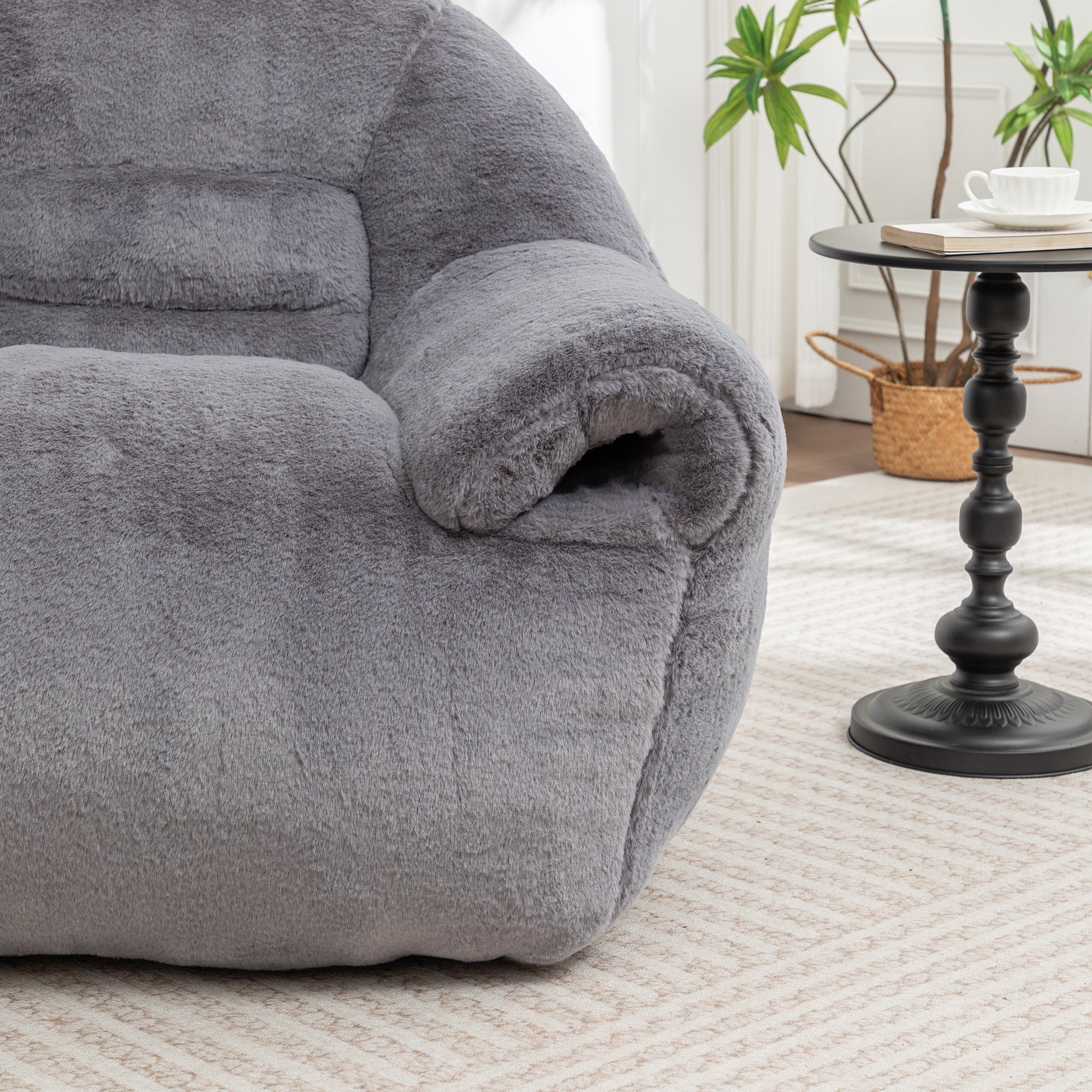 Comfy Faux Fur Bean Bag Chair with Back Support
