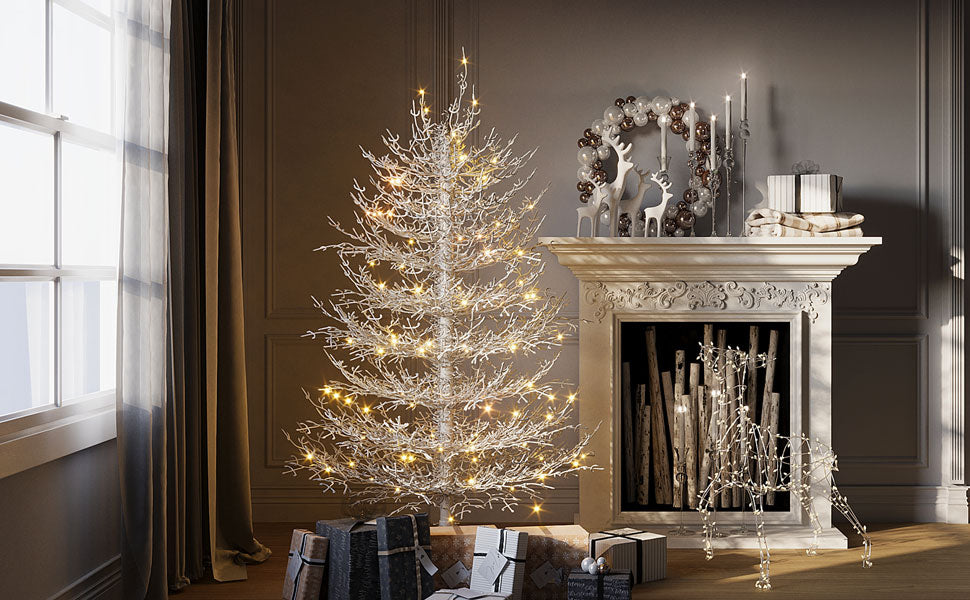 4ft Pre-lit Aspen Fir Artificial Christmas Tree, White, 280 Branch Tips, 230 Warm LED Lights