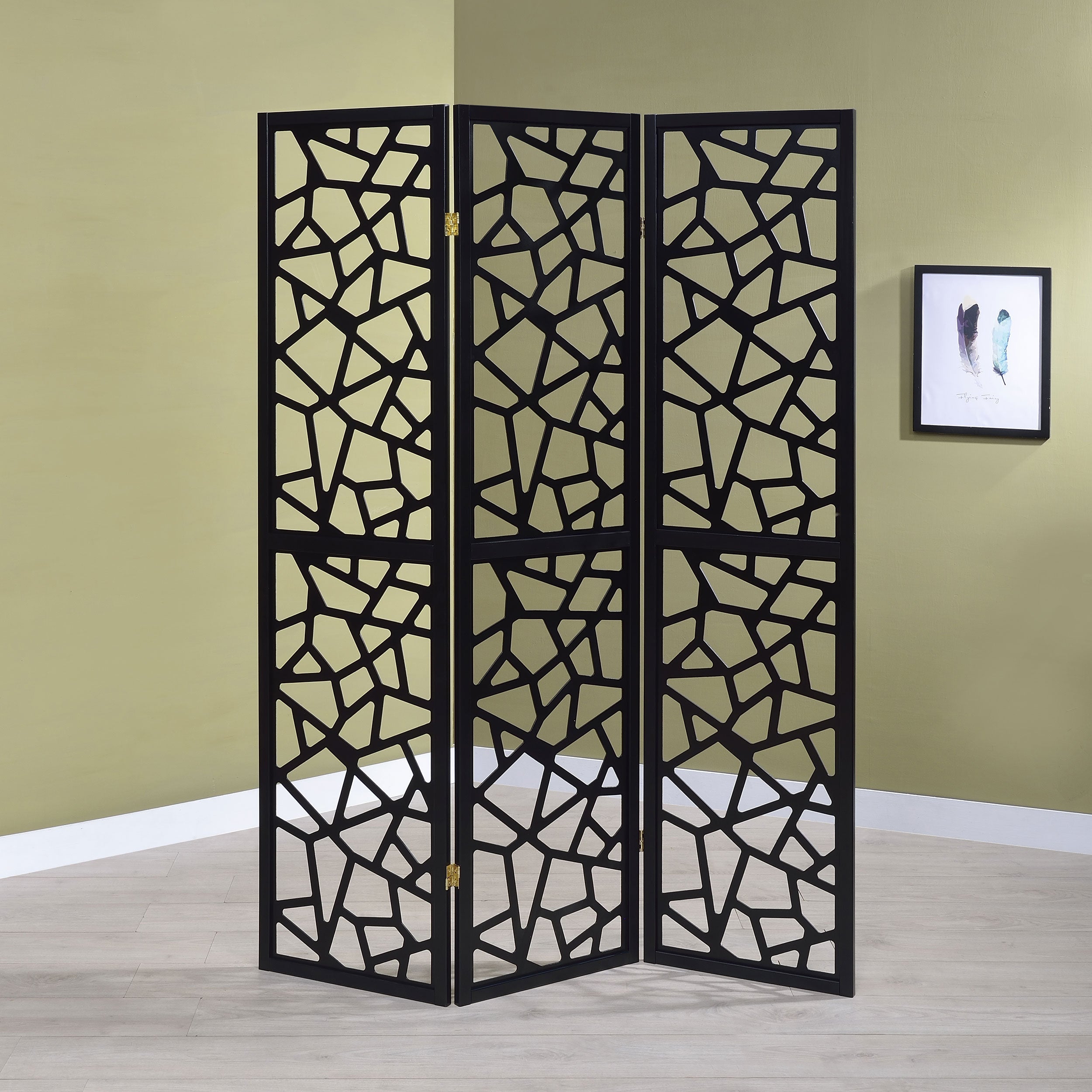 Nailan 3-Panel Room Divider Folding Screen Black Open Mosaic-CoasterEveryday