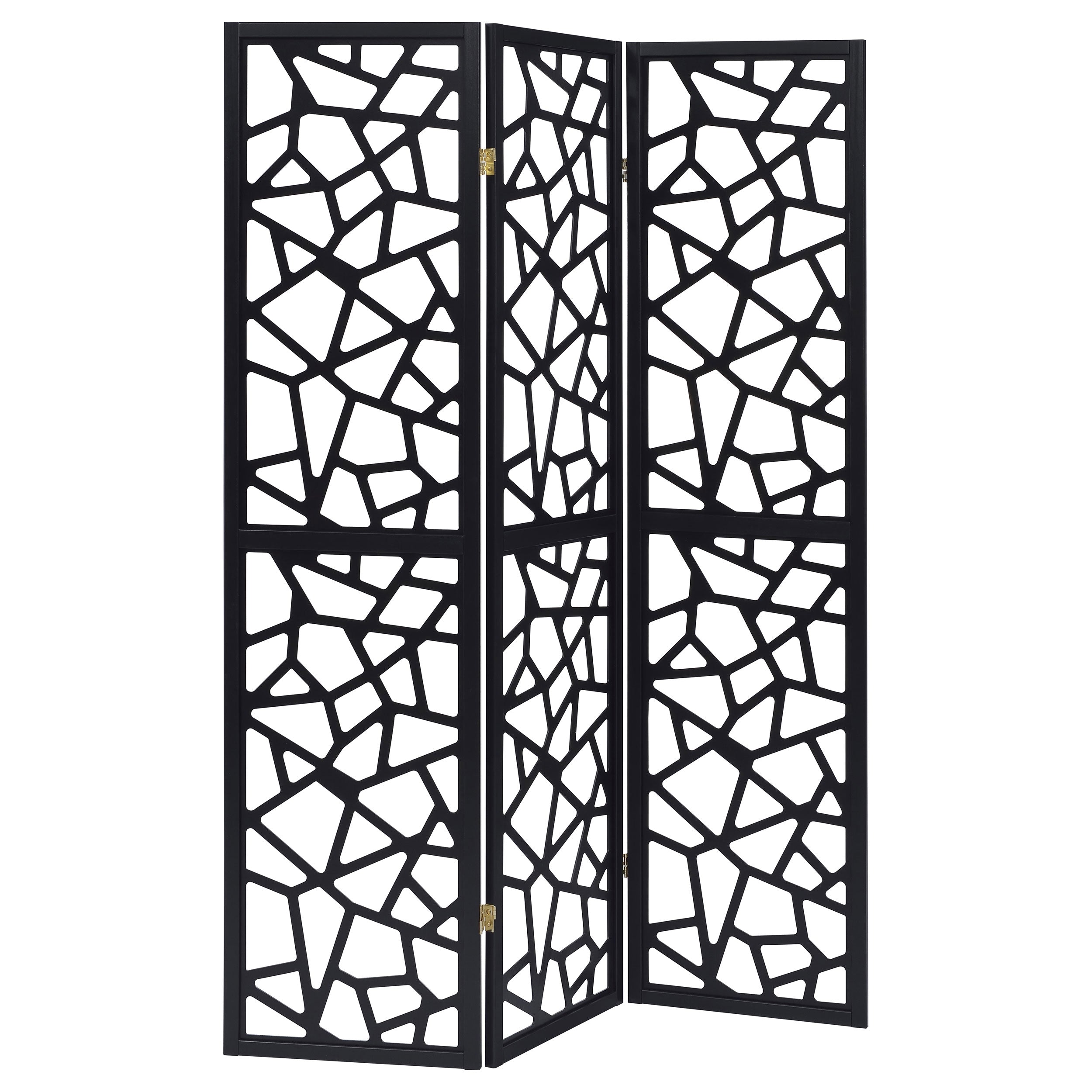 Nailan 3-Panel Room Divider Folding Screen Black Open Mosaic-CoasterEveryday