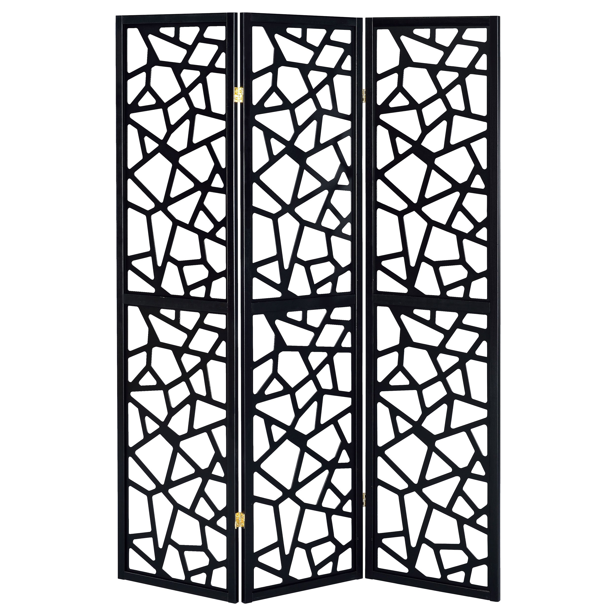 Nailan 3-Panel Room Divider Folding Screen Black Open Mosaic-CoasterEveryday