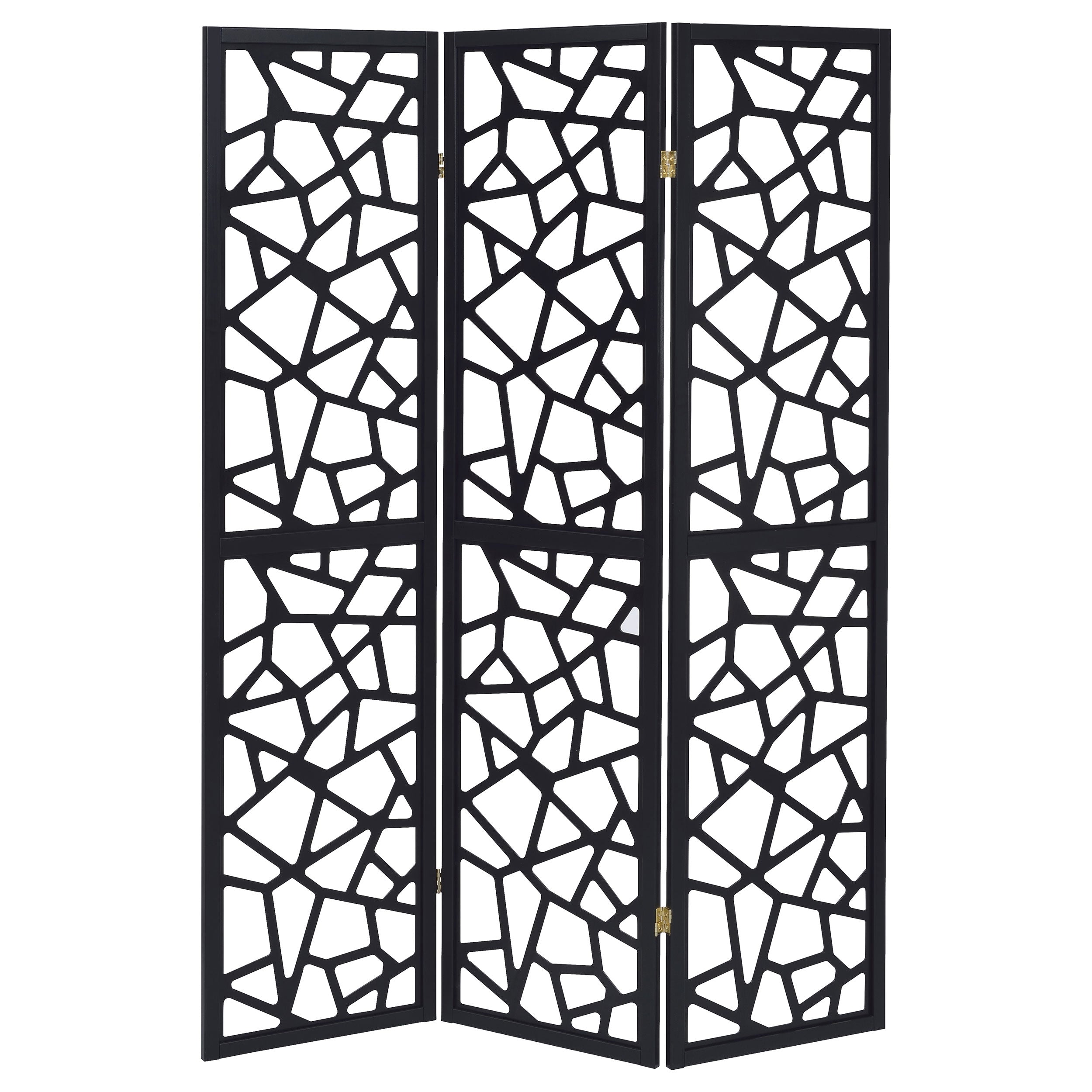 Nailan 3-Panel Room Divider Folding Screen Black Open Mosaic-CoasterEveryday