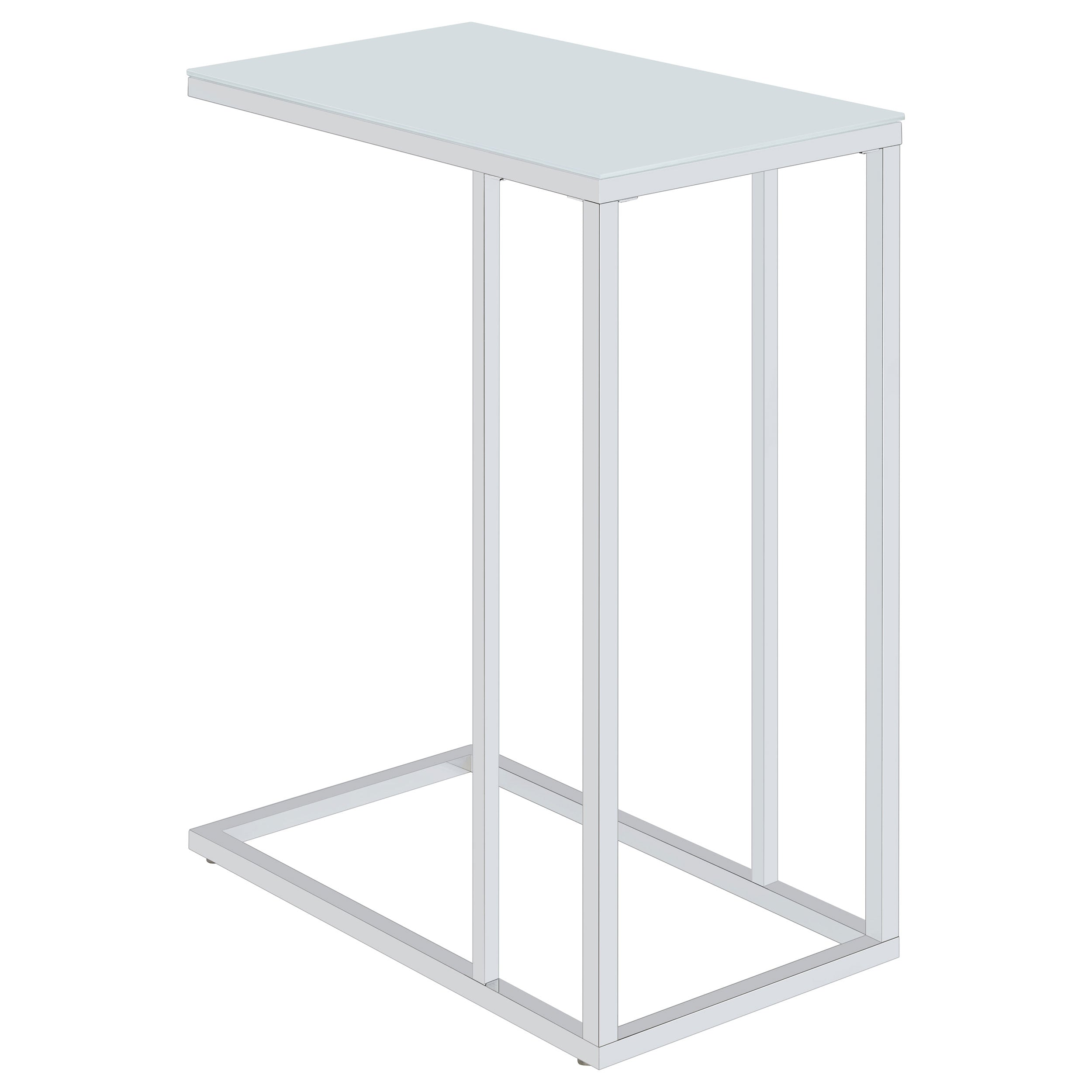 Stella White Glass Top C-Shaped Sofa Side Table Chrome-CoasterEveryday