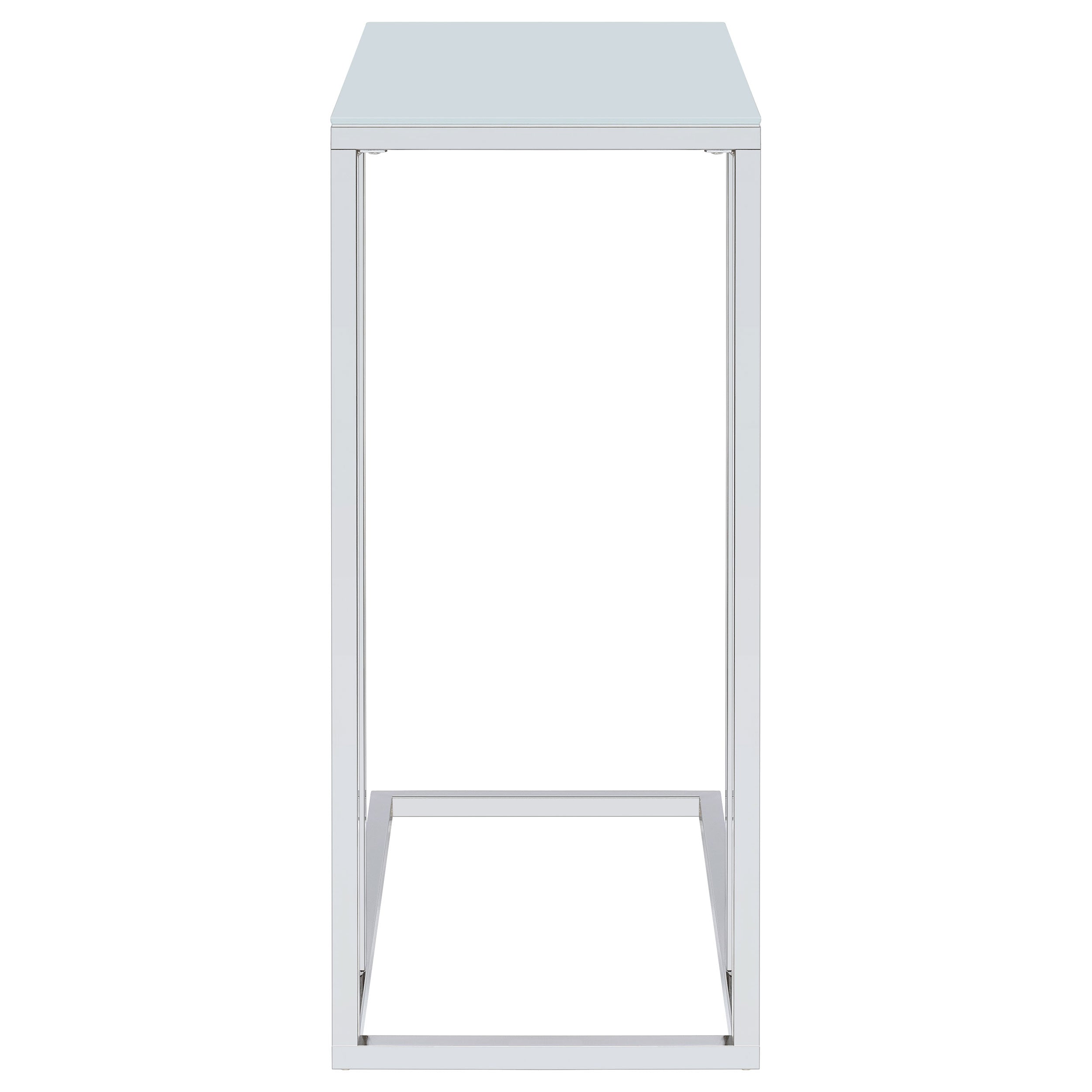 Stella White Glass Top C-Shaped Sofa Side Table Chrome-CoasterEveryday