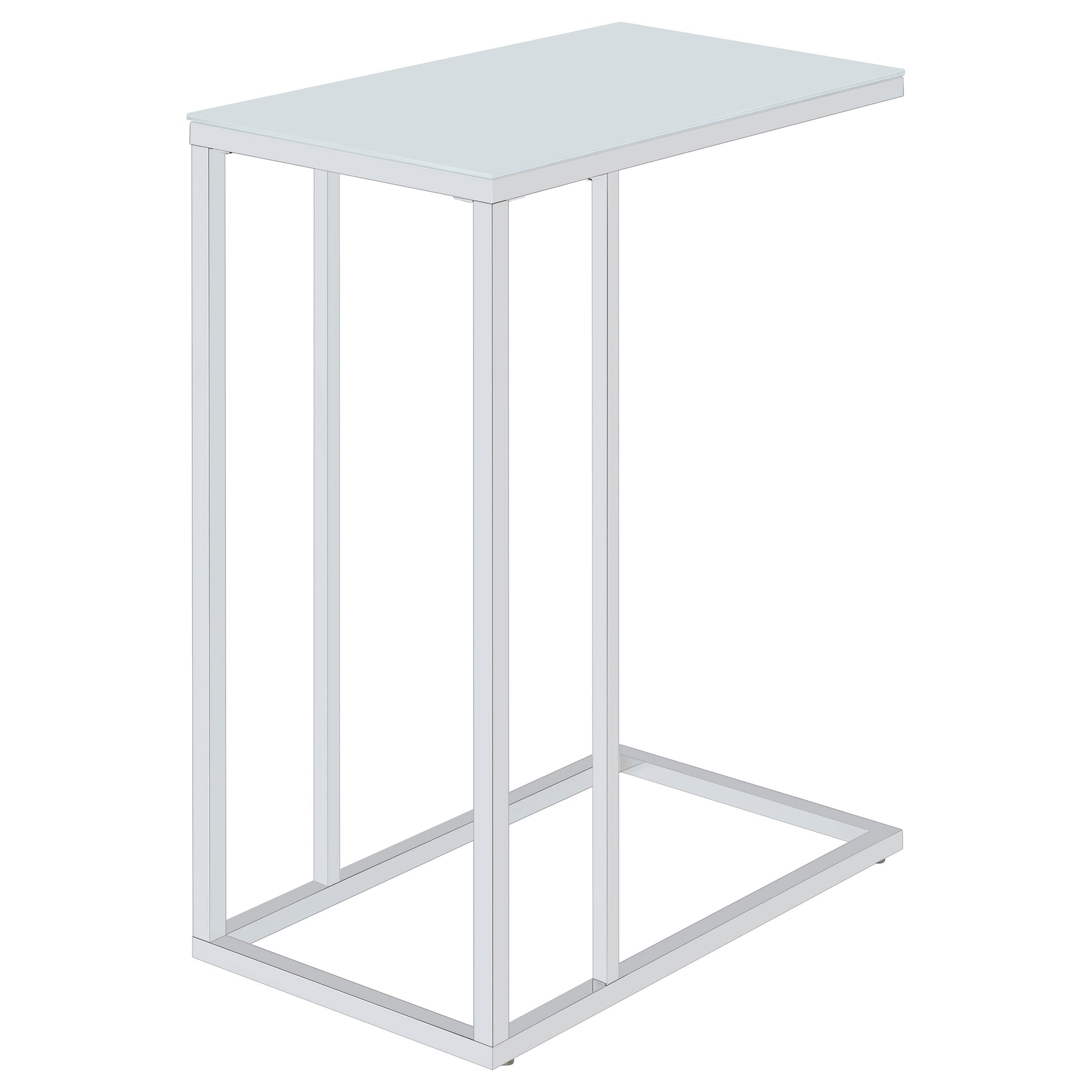 Stella White Glass Top C-Shaped Sofa Side Table Chrome-CoasterEveryday
