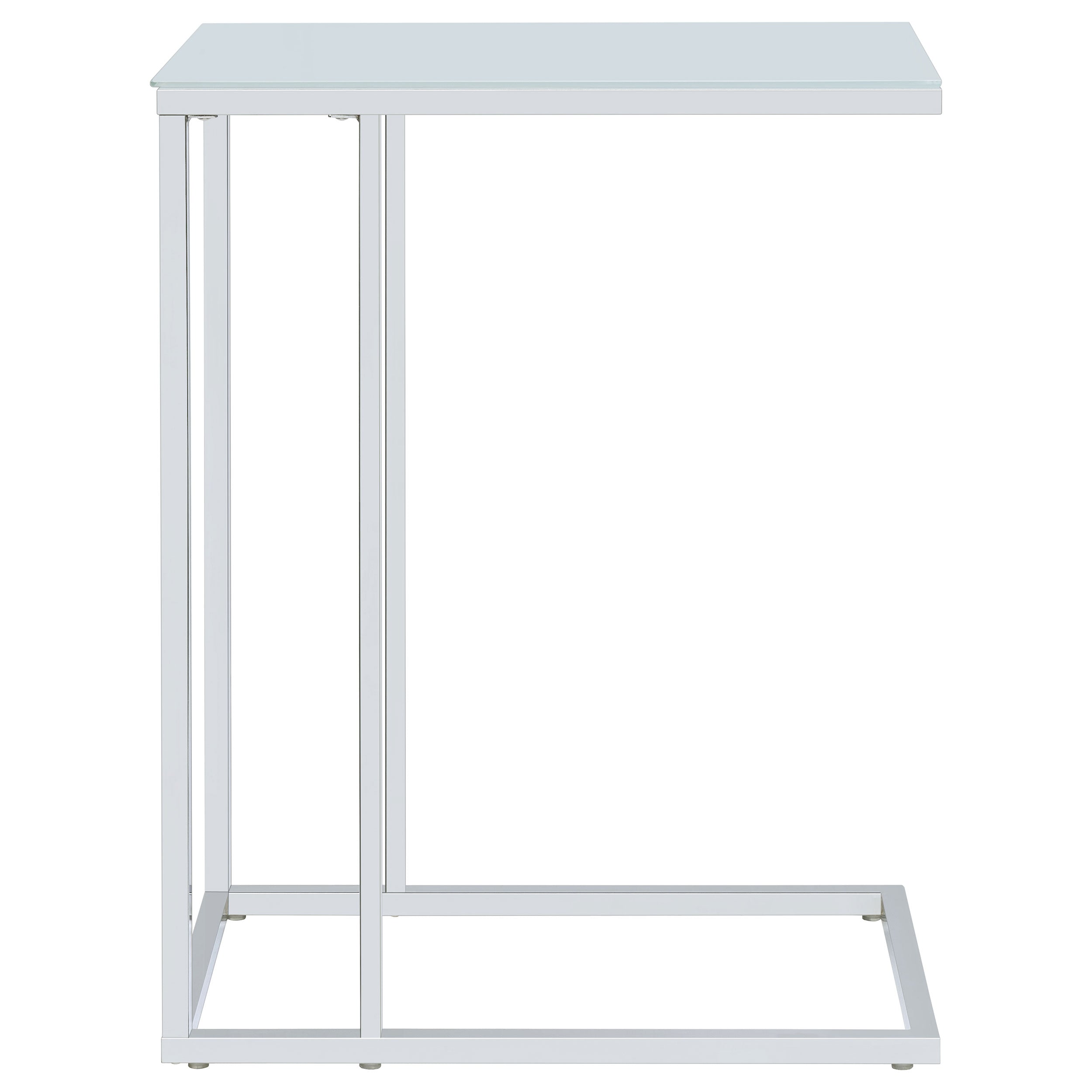 Stella White Glass Top C-Shaped Sofa Side Table Chrome-CoasterEveryday