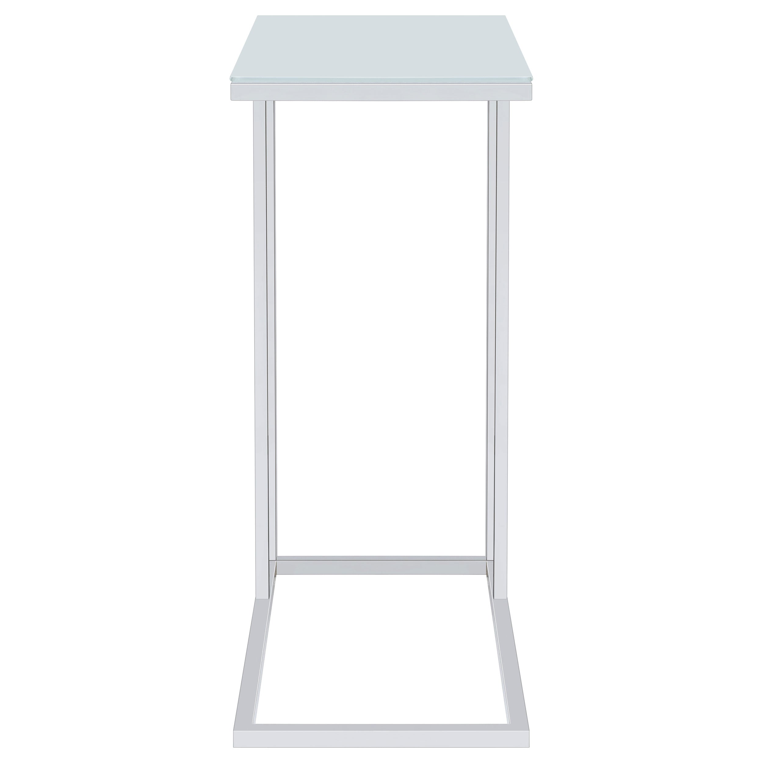 Stella White Glass Top C-Shaped Sofa Side Table Chrome-CoasterEveryday