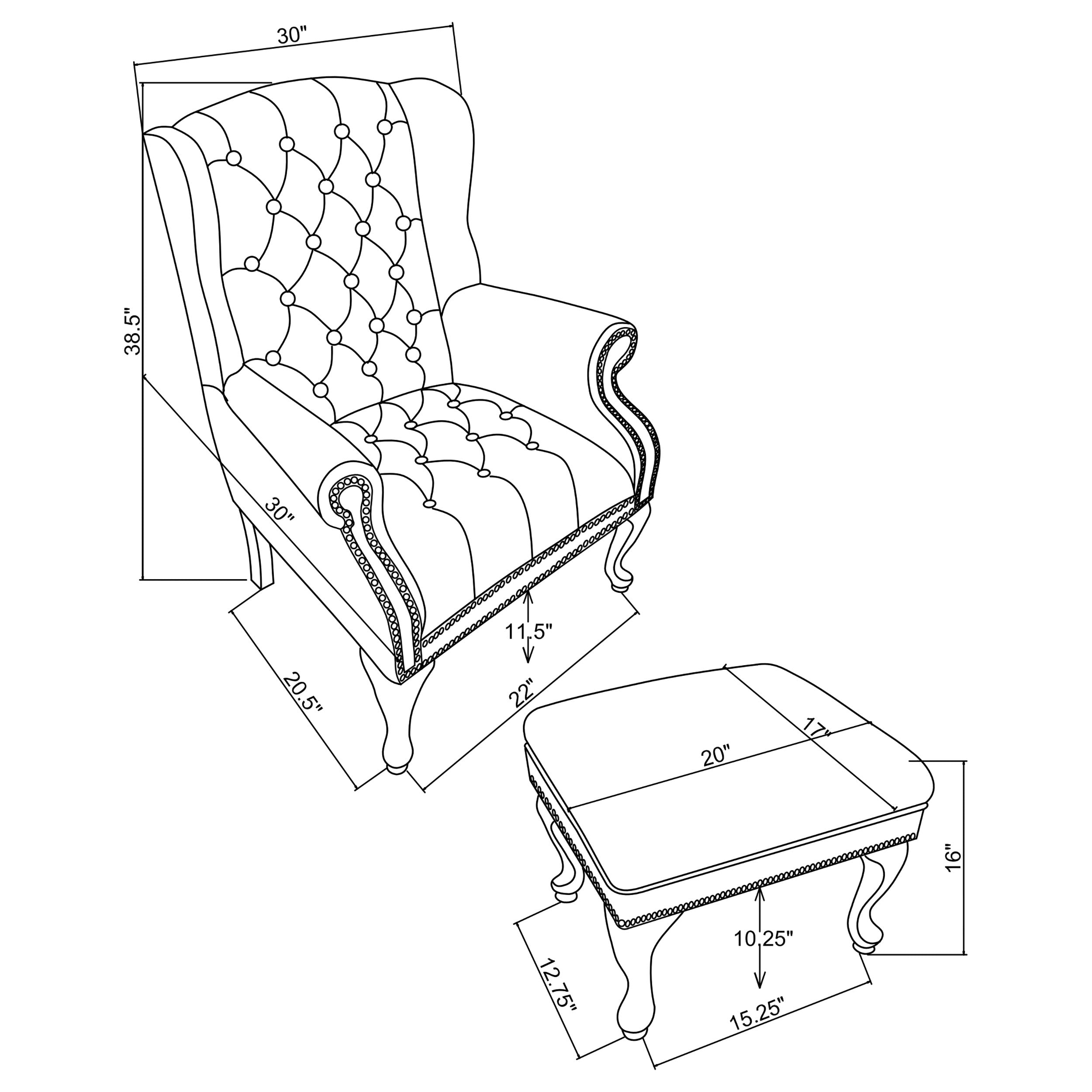 Roberts Upholstered Wingback Chair and Ottoman Set Black-CoasterElevations