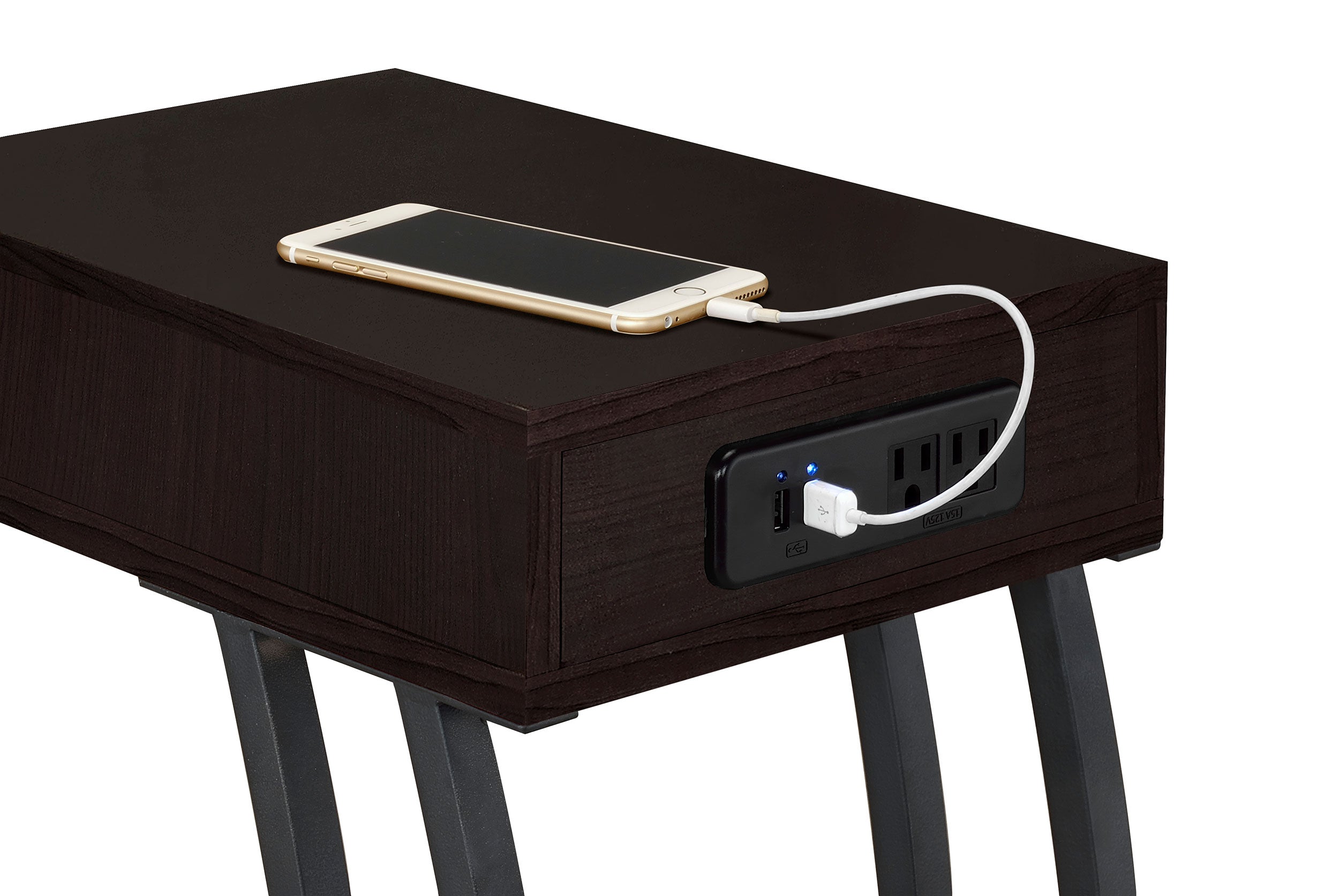 Troy 1-drawer C-Shaped Side Table Power Outlet Cappuccino-CoasterEssence