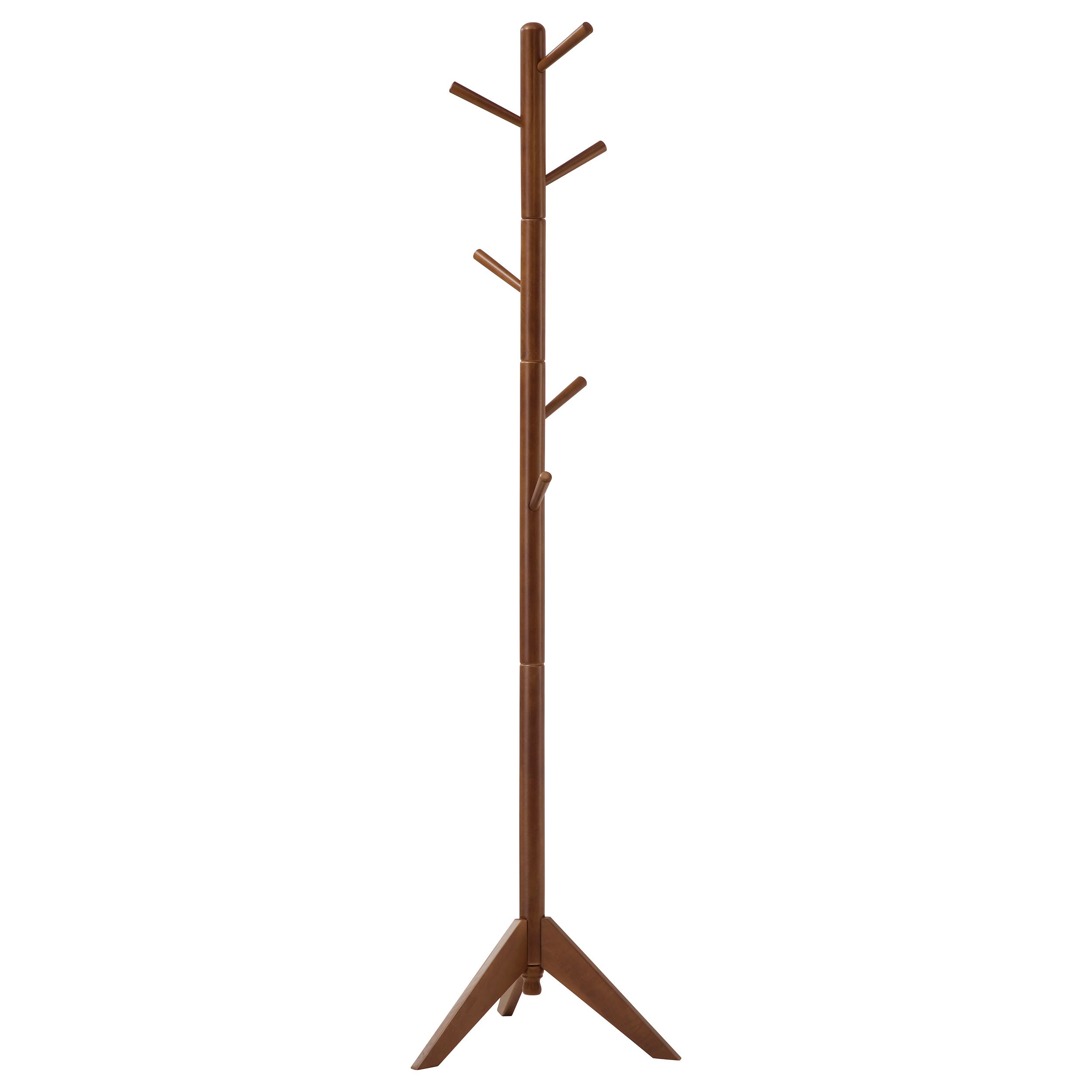 Devlin 6 Hook Freestanding Wood Coat Rack Hat Hanger Walnut-CoasterEveryday