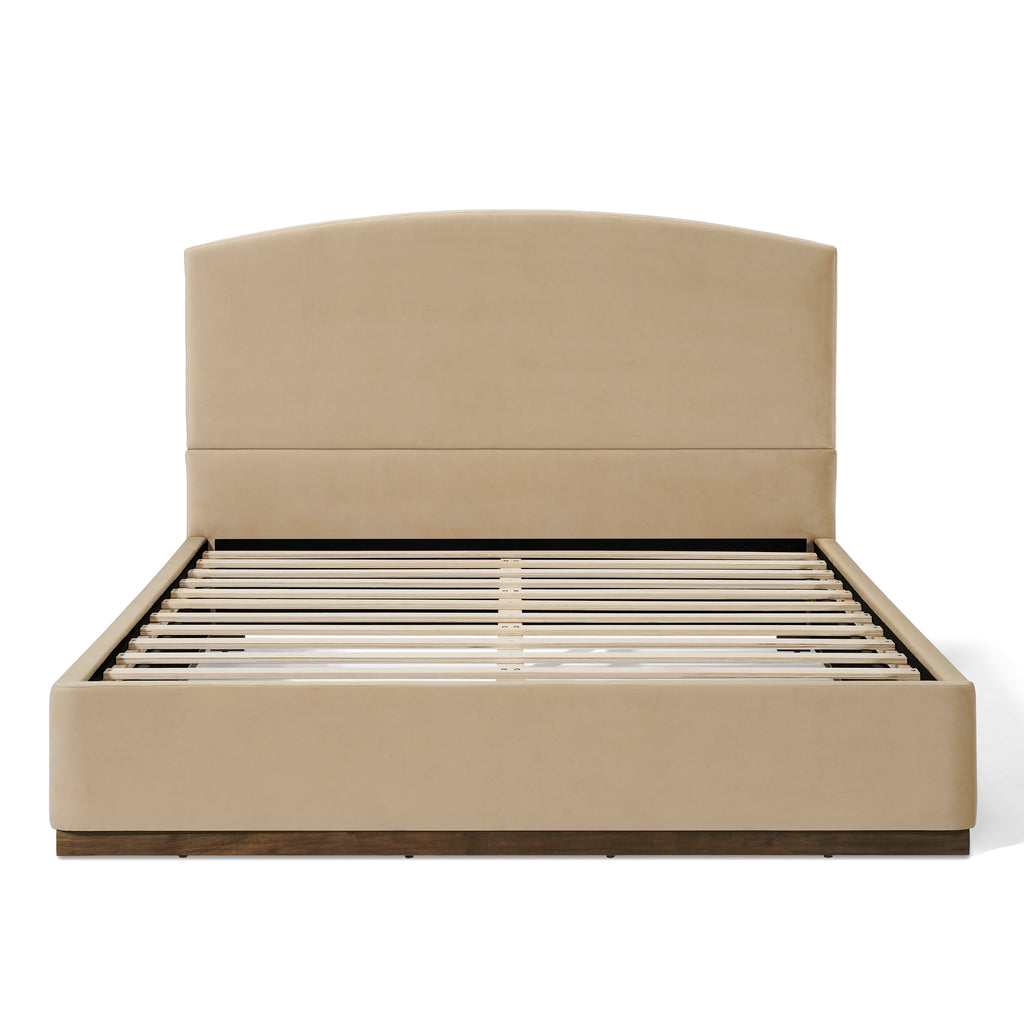 Queen Size Upholstered Bed Frame With Velvet Fabric