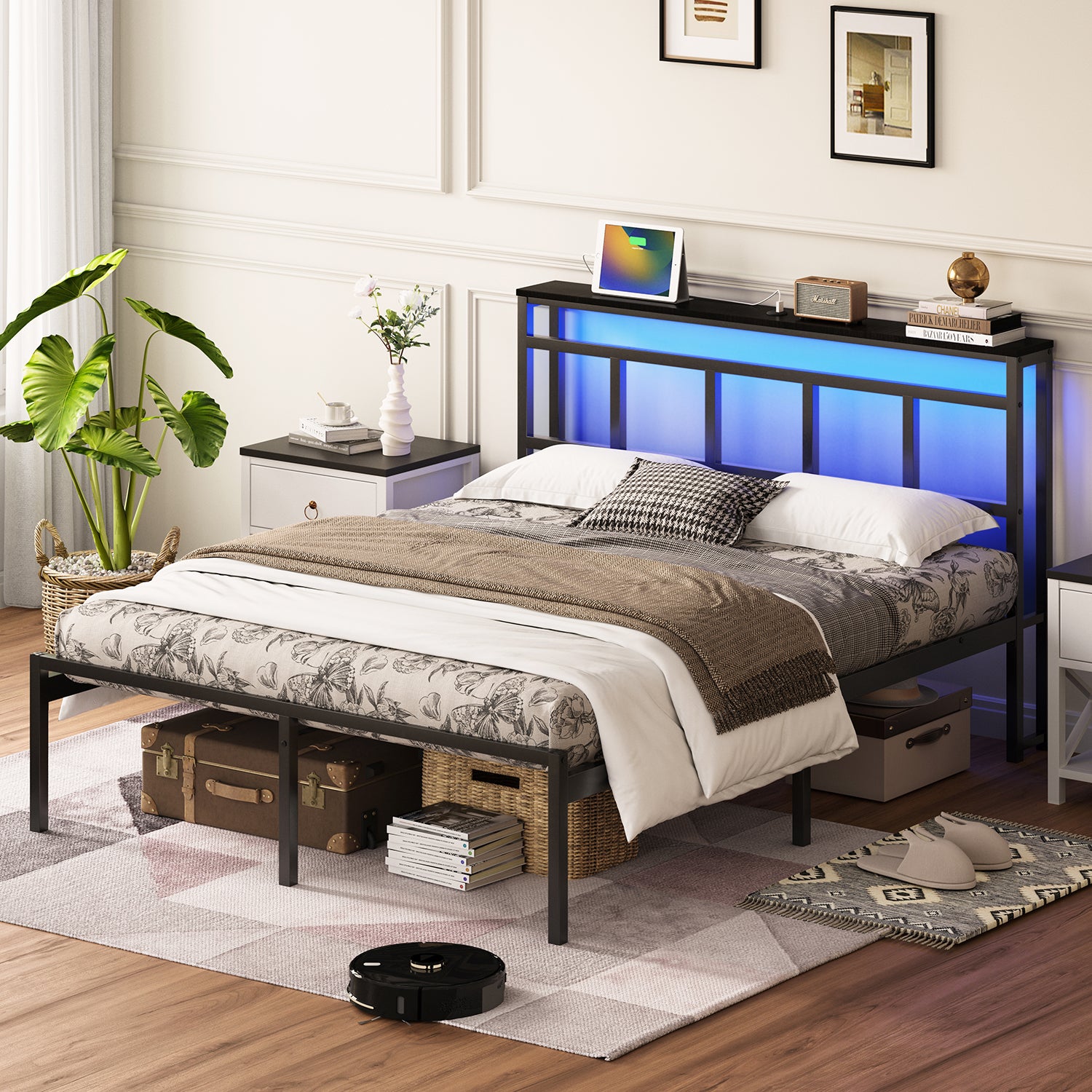 14 Inch Full Bed Frame with Storage Headboard