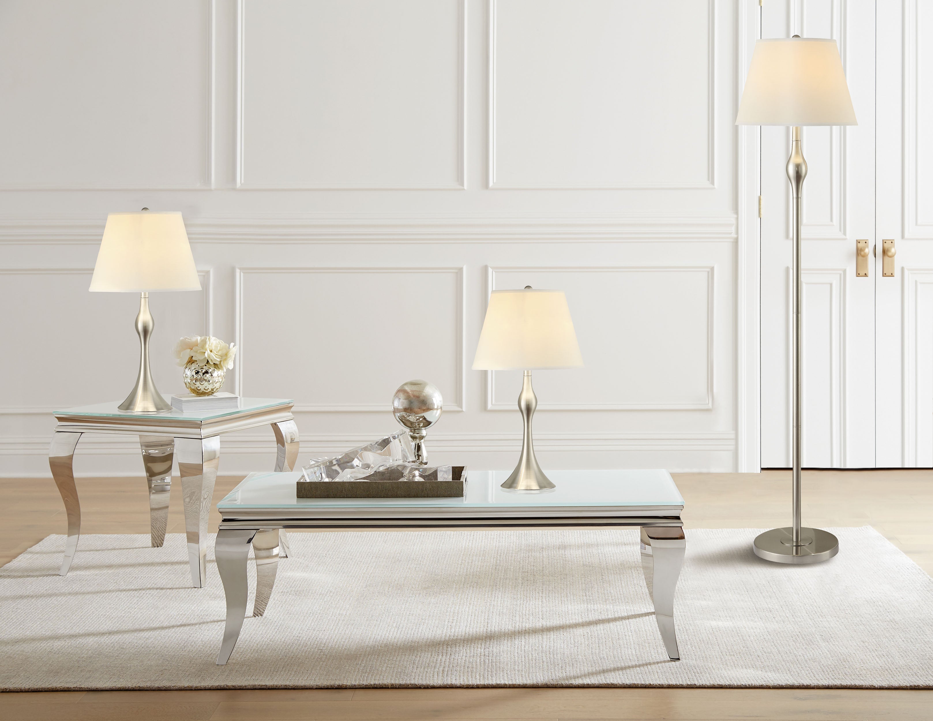 Griffin 3-piece Floor and Table Lamp Set Brushed Nickel-CoasterEssence