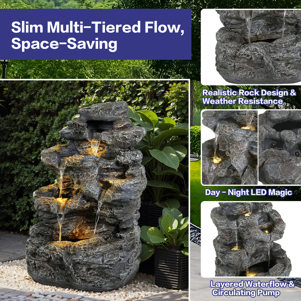 5-Tiered Concrete Tall Slim Fountain, 23.85"H