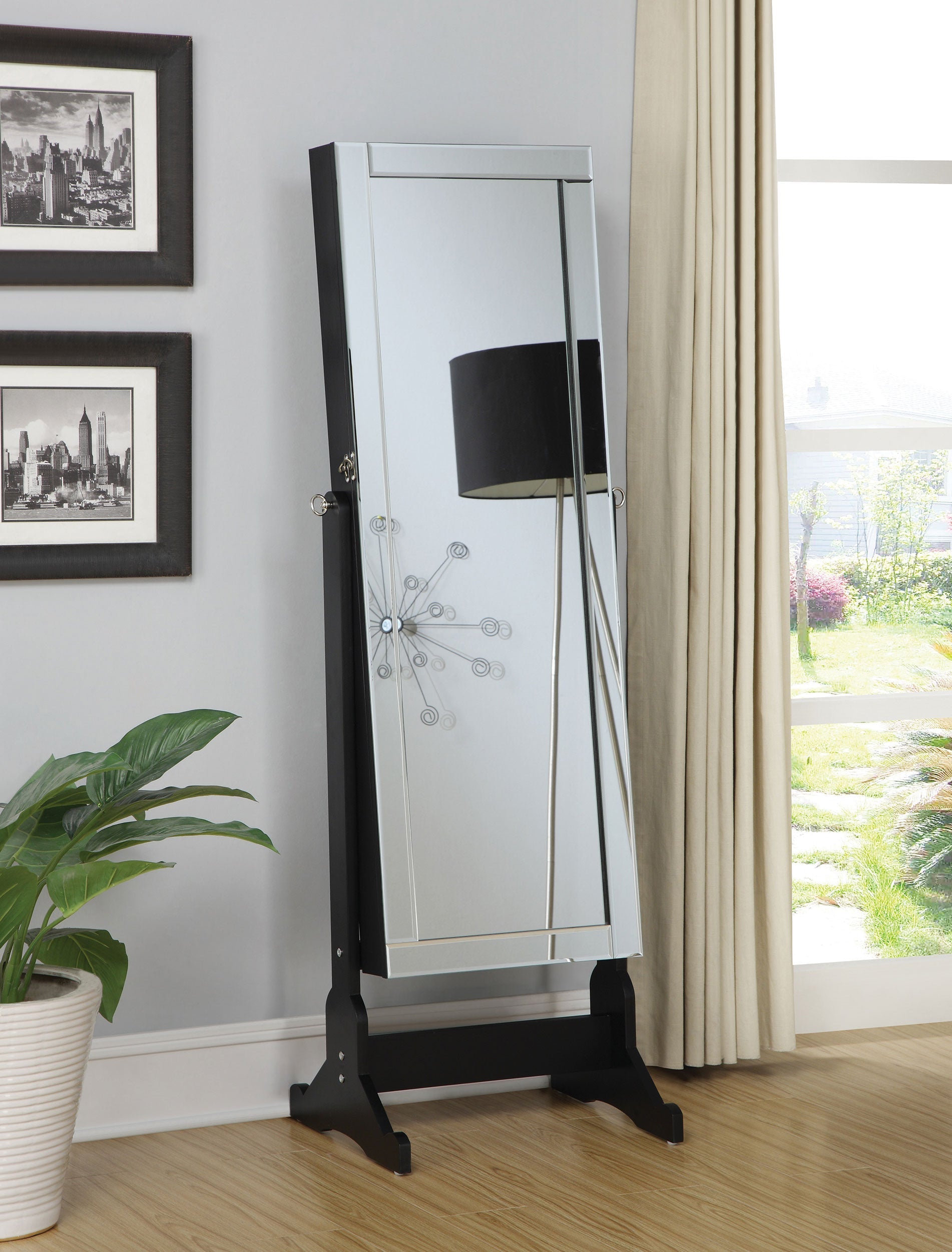 Cortez Cheval Mirror with Jewelry Storage Black-CoasterEssence
