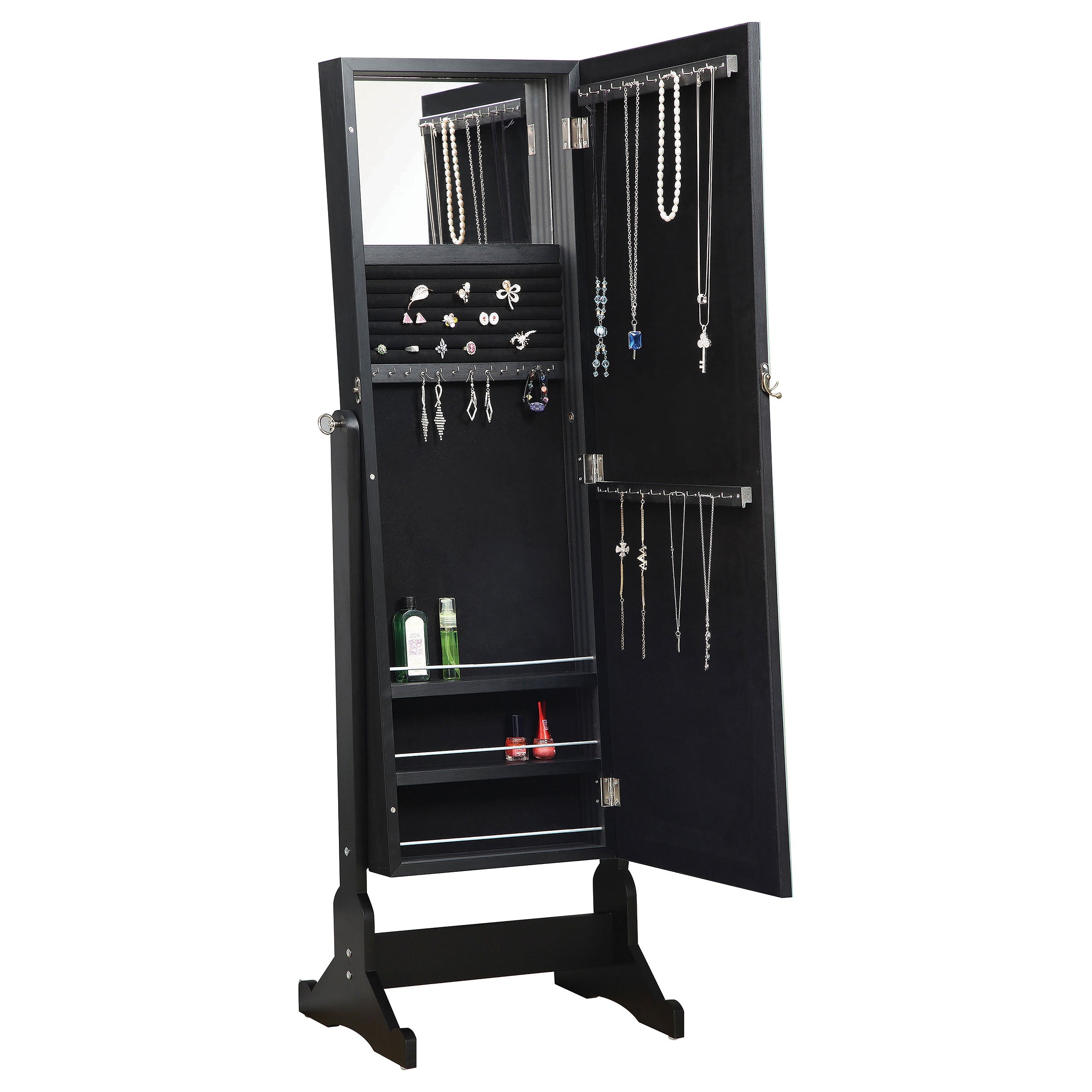 Cortez Cheval Mirror with Jewelry Storage Black-CoasterEssence